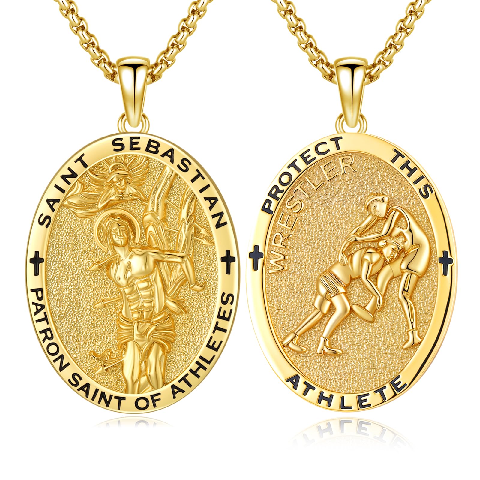 Silver/14K Gold Patron Saint Medal Amulet Necklace for Men Women