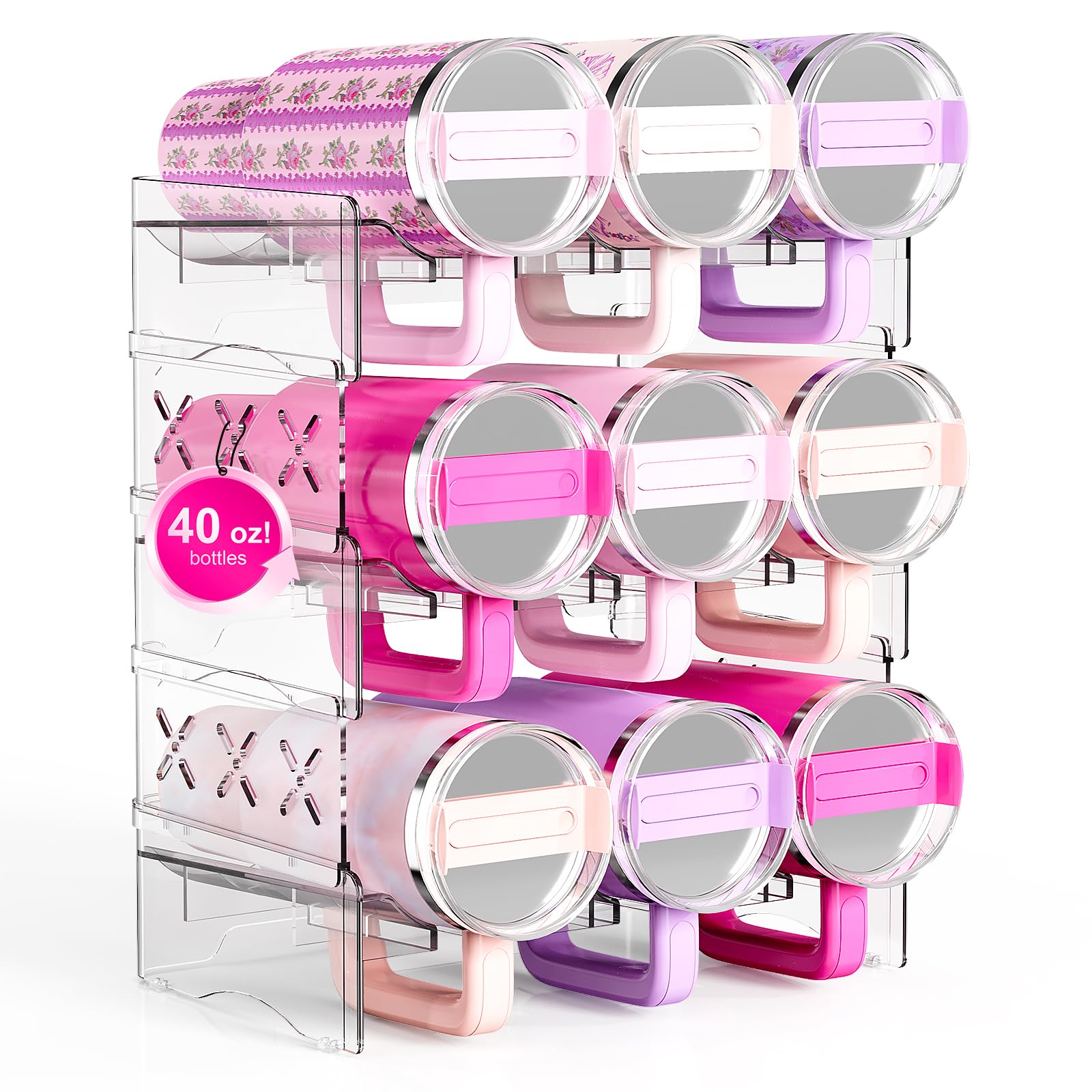 JYPS Water Bottle Tumbler Organizer, Stackable Stanley 40oz with Handle Cup Organizer, Large Water Bottle Holder Stanley Cup Accessories for Cabinet