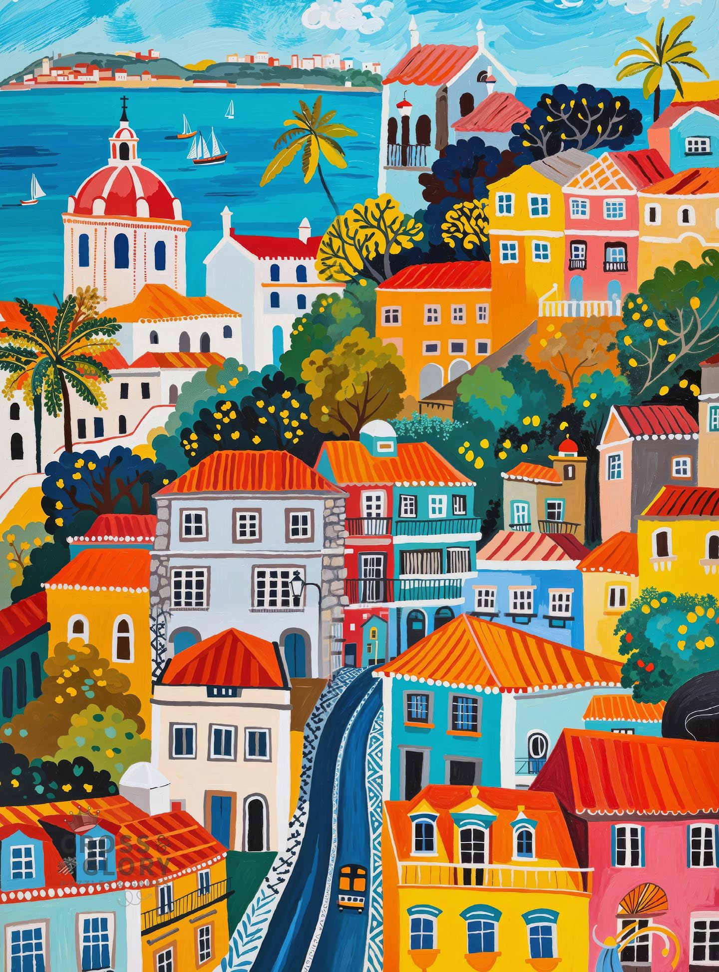 Jigsaw Puzzles 1000 Pieces for Adults | Vibrant Vistas of Lisbon - 1000 Piece Puzzle for Adults | Folk Art Style | Bright | Colorful | Family Friendly Game
