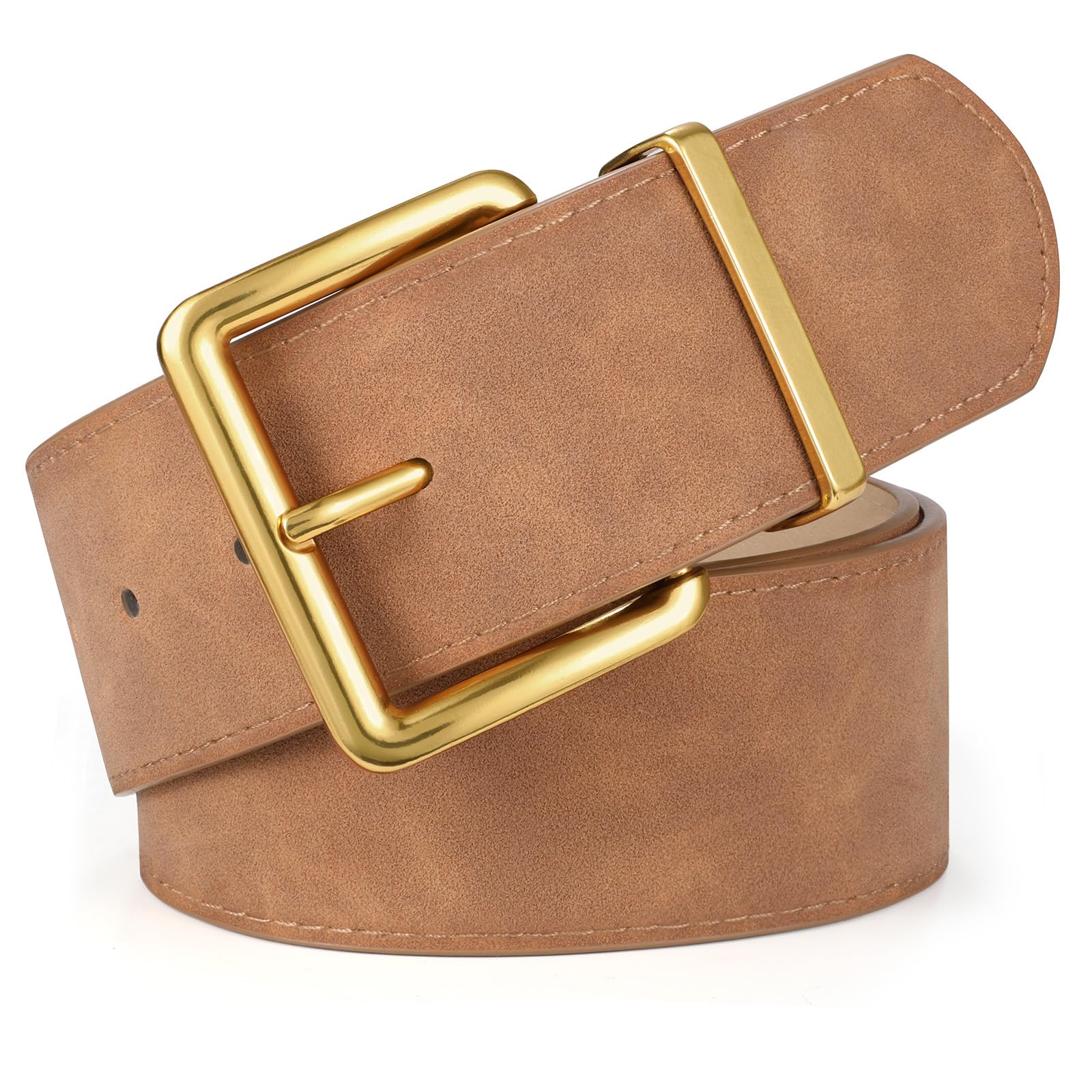 XZQTIVE Women Wide Chunky Belt for Dresses Fashion Thick Suede Belt with Gold Buckle