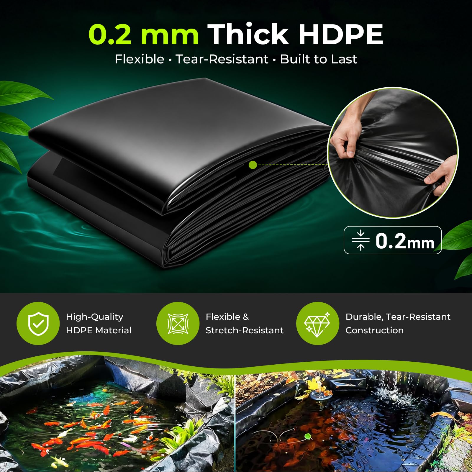 4x6m Teichfolie, HDPE Teichfolien 0.2mm Stärke UV-Beständig für Gartenteich | Leicht zu Schneiden Teich Folie, für Fischteiche, Schildkrötenteiche, Springbrunnen, Bewässerungsteiche, Hochbeete