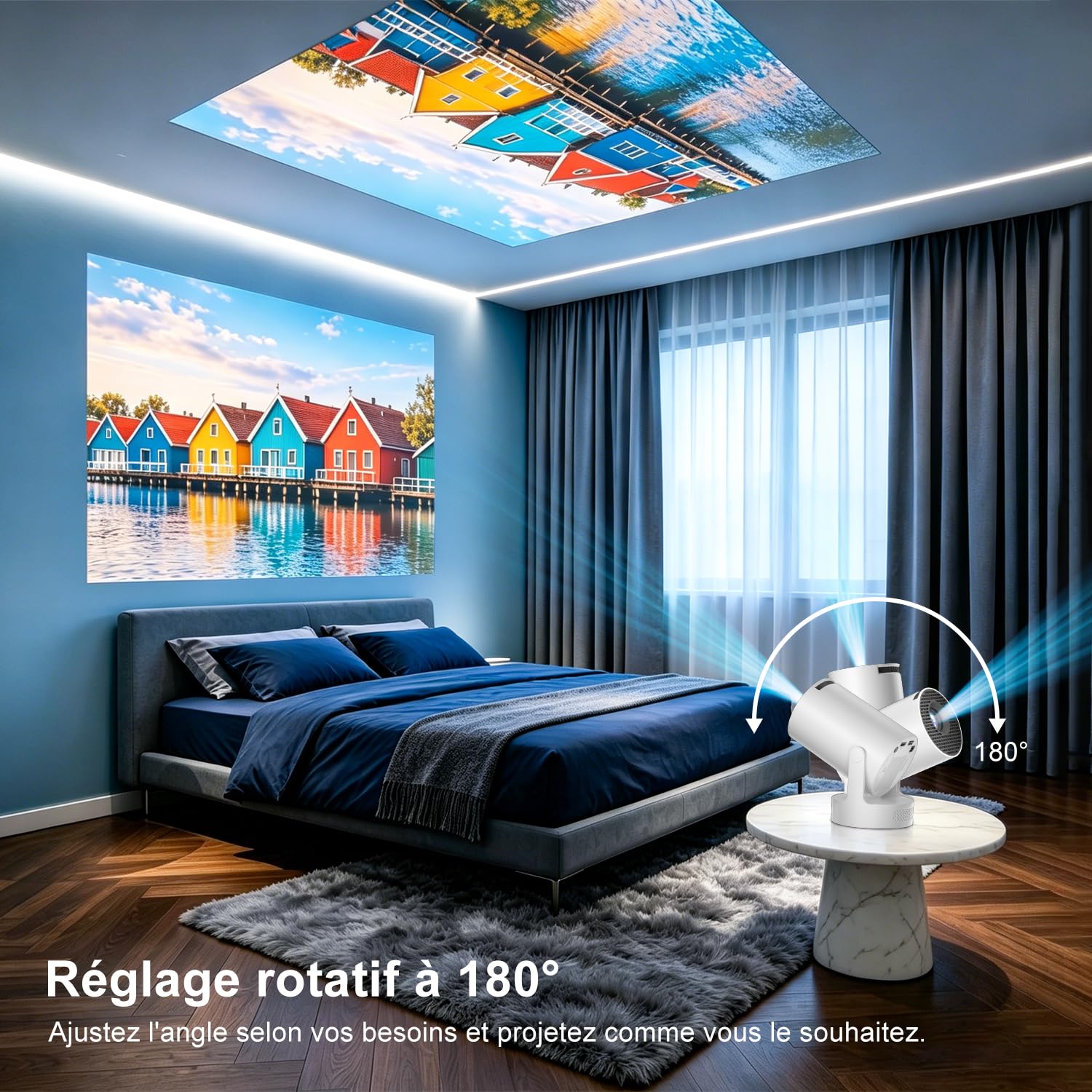 [2026 Upgraded & Apps intégrées] Salange Mini Videoprojecteur compatible 4K 1080P, Pico Projecteur Intelligent Android 14, Portable Video projecteur d'extérieur, haut-parleur 5W WiFi6 et Bluetooth 5.4