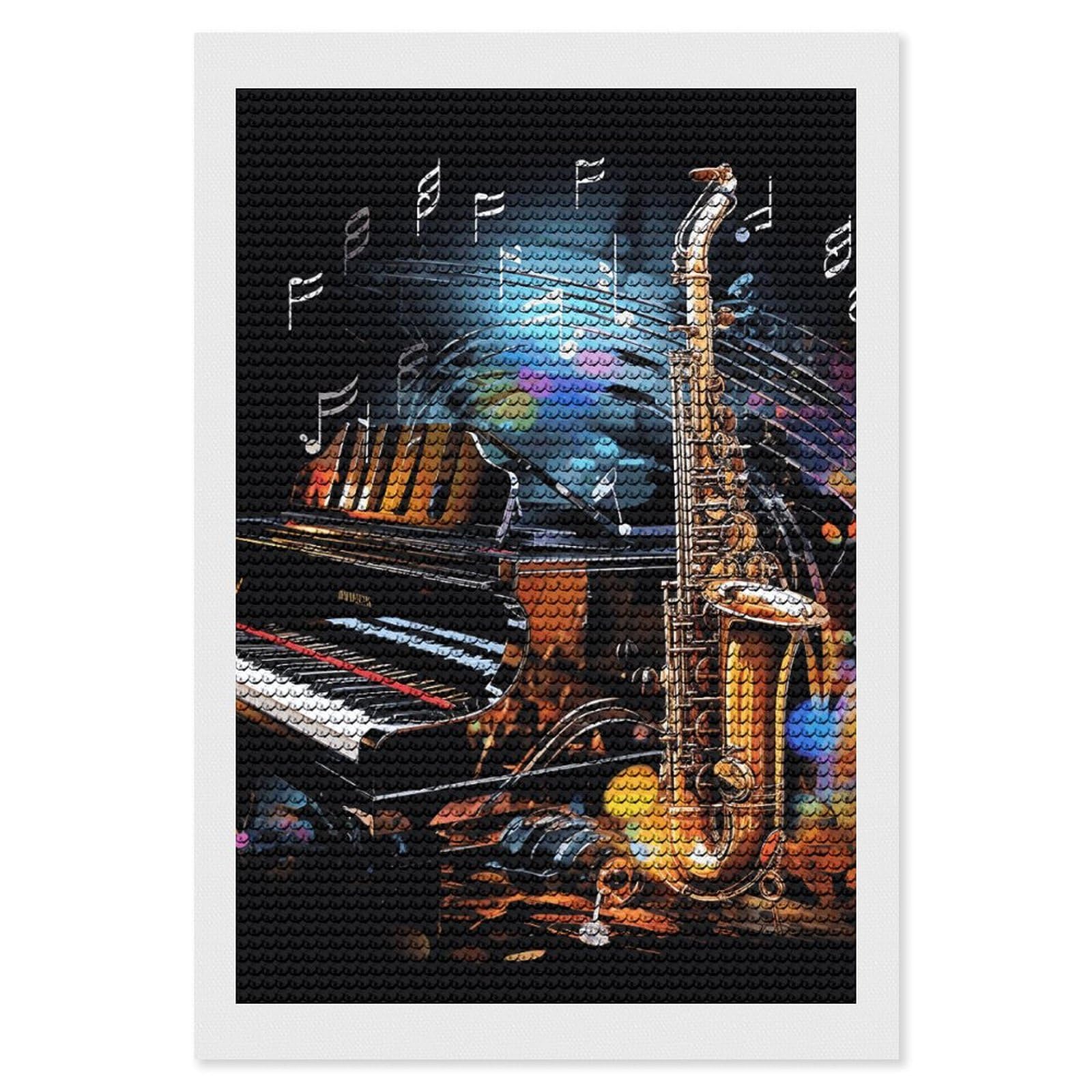 DWVTSLH Saxophone and Piano Diamond Painting Kits for Adults, Personalized Diamond Photo Art Full Drill, DIY 5D Diamond Art Painting Kits for Beginners, Home Wall Decor 8"x12"