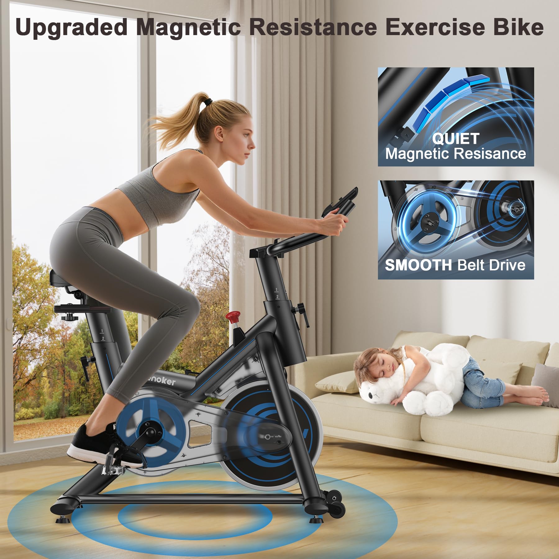 [2026 Update] WENOKER Heimtrainer – Flüsterleises Indoor Spinning Bike, Ergometer mit Magnetwiderstand, schwerem Schwungrad, LCD-Monitor, stationäres Fahrrad, Belastbar bis 160 kg
