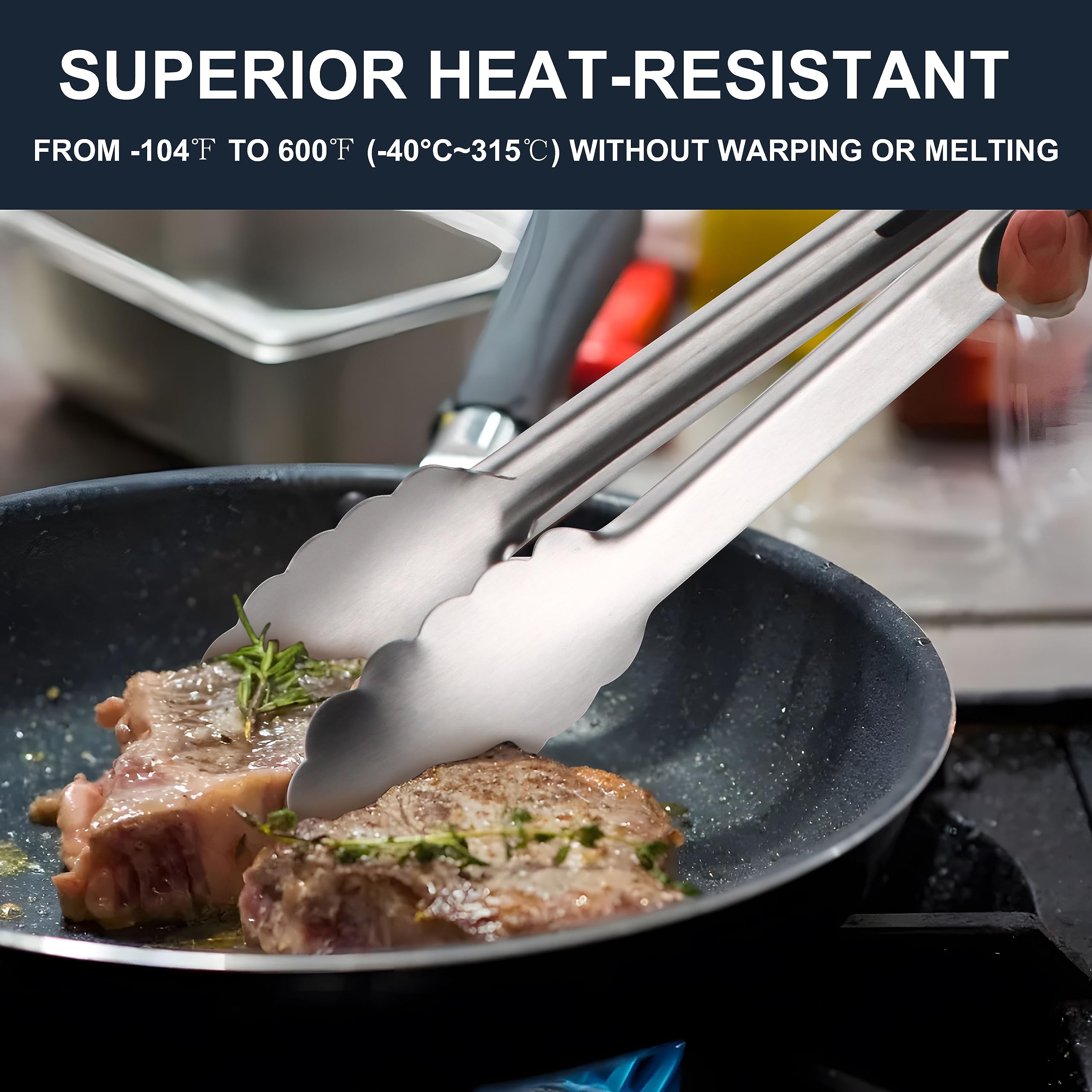 Anaeat Paquete de 3 mini pinzas de bloqueo de acero inoxidable de 7 pulgadas, pinzas de cocina resistentes con puntas de silicona antideslizantes y agarre para servir, cocinar, hornear y barbacoa