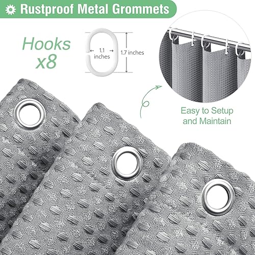 Vista 233 de Dynamene Cortina de ducha larga de tela negra – Cortinas de ducha de tela alta y resistente con textura de gofre, juego de cortina de baño de lujo