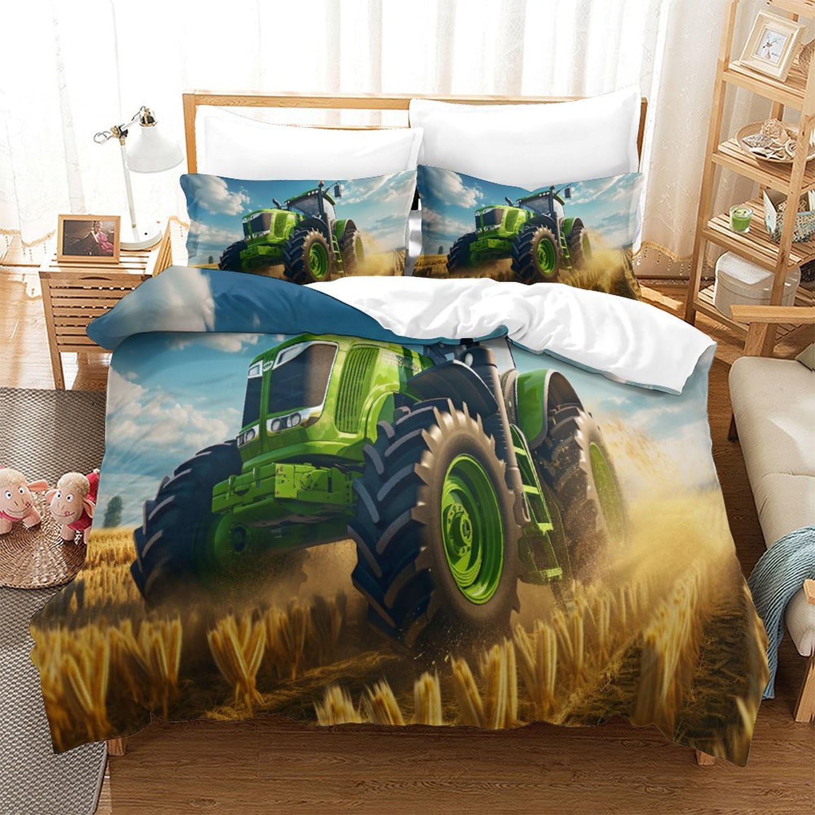 HONGBING Tractor 3D Printed Quilt Cover Comforter Covers Duvet Cover for Boys Girls with Zipper Closure Bedding Set with Pillow Cases Soft Microfiber 3 Pieces Super King（260x220cm）