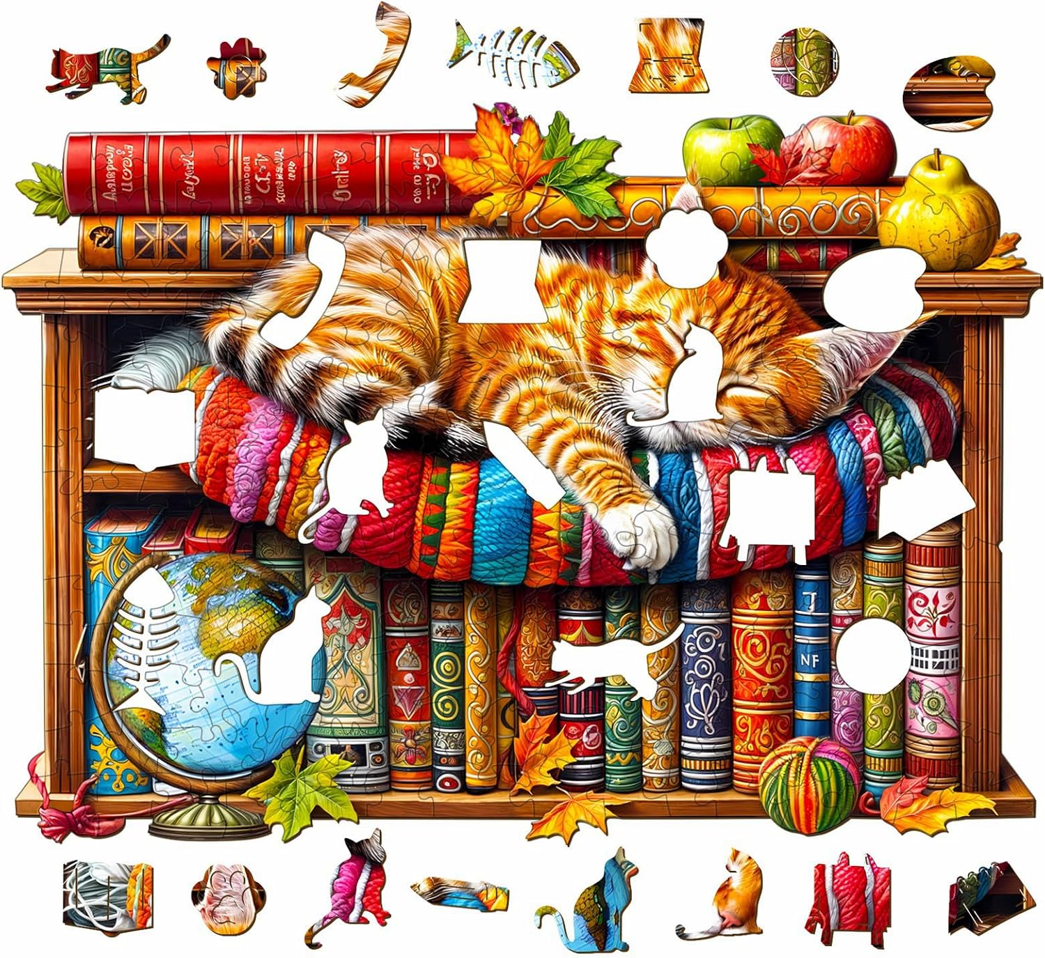 Wooden Puzzles for Adults - Dreamy Tabby Cat Wooden Jigsaw Puzzle, Unique Animal Shaped Wood Puzzles Adult, Christmas Birthday Gifts for Friends/Family, Home Decor 11.4 * 8.1 in 180pcs