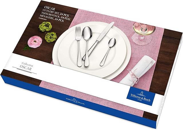 Villeroy & Boch Oscar Set of Cutlery for up to 6 People, 24 Pieces, Stainless Steel, Silver