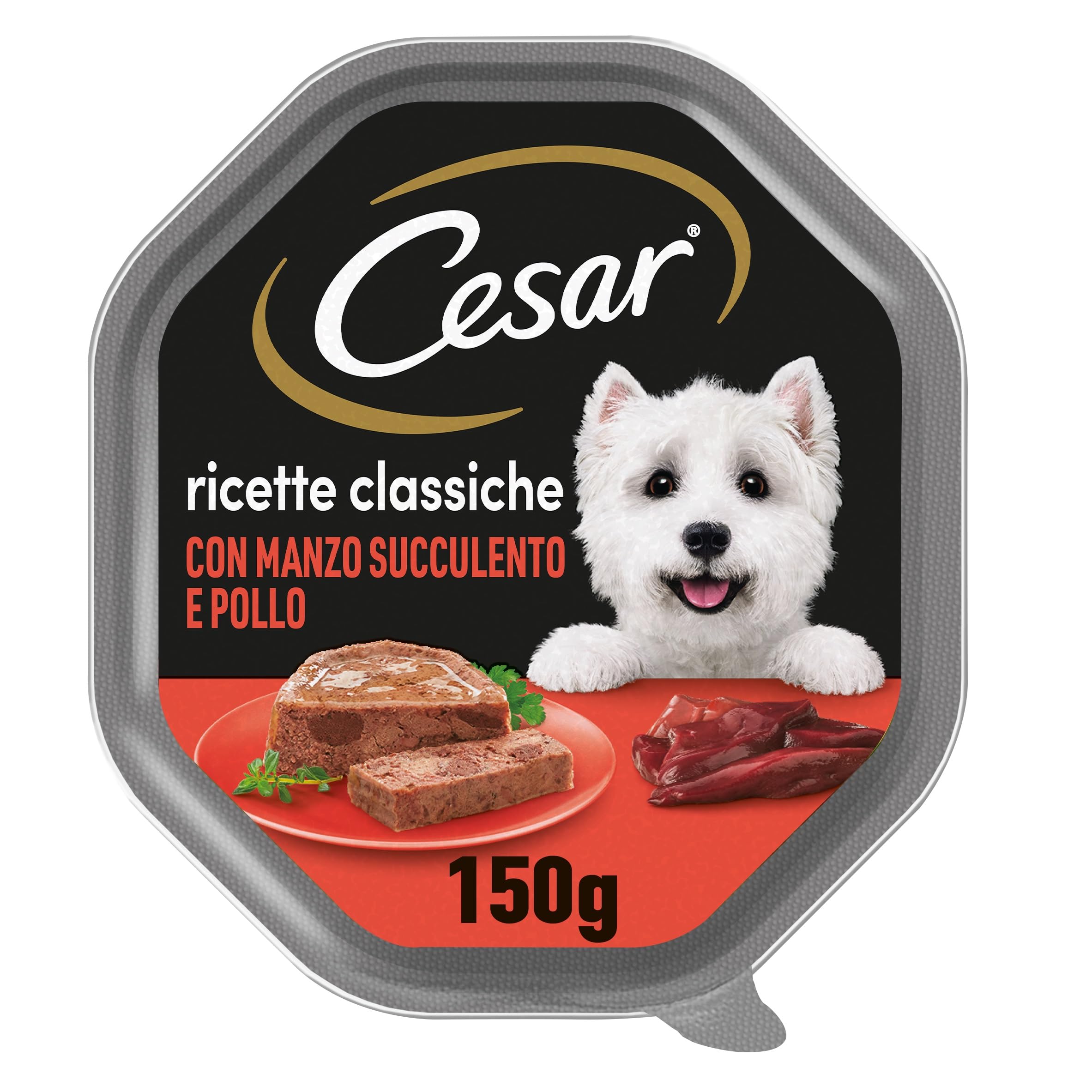 Cesar Ricette Classiche Cibo per Cane con con Manzo succulento e Pollo 150 g - 14 vaschette