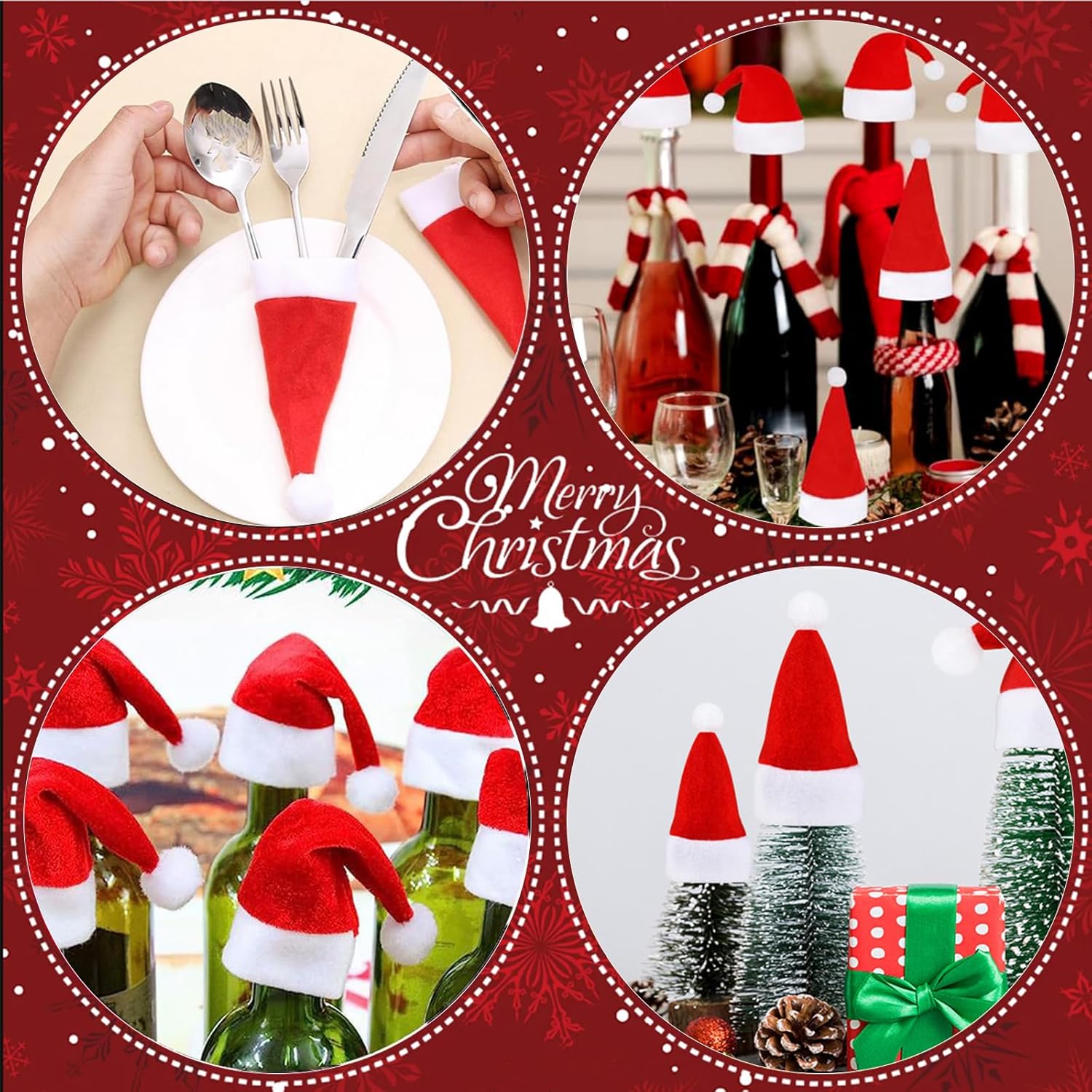 Christmas Chair Covers, 6 PCS Santa Hat Chair Covers with 6 Pcs Silverware Holders for Christmas Decoration, Chistmas Chairs Back Cover Set for Dinning Chairs Slipcovers, Xmas Party Decor Set