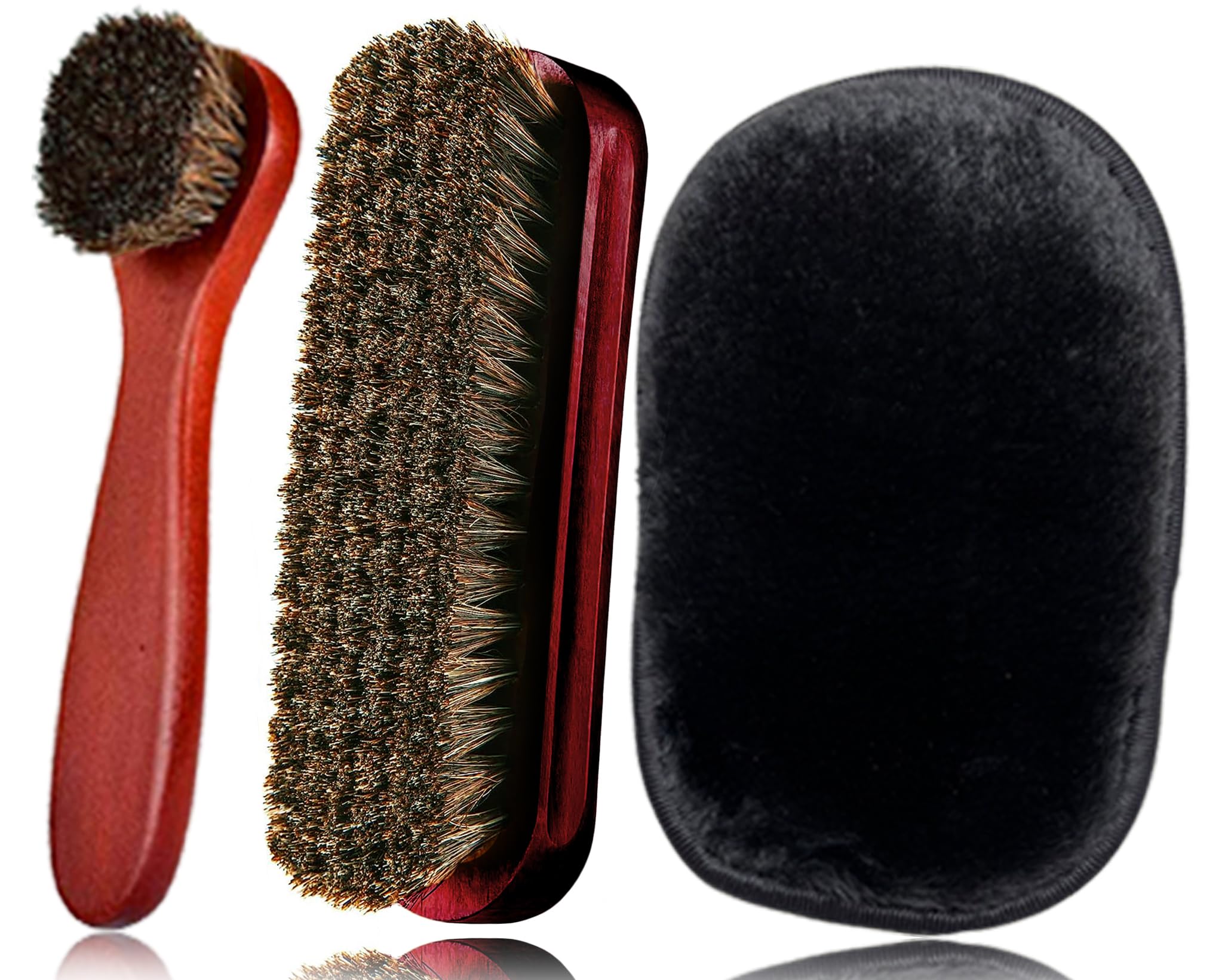 Ky-Tech Black Shoe Brush, Shoe Polish Brush Shoe Shining Brush Shoe Cleaning Brushes Premium Horsehair Brush Boot Brush With Plush Polishing Glove For Boot, Shoe, Car Seat, Sofa Buffing Polishing (Black)