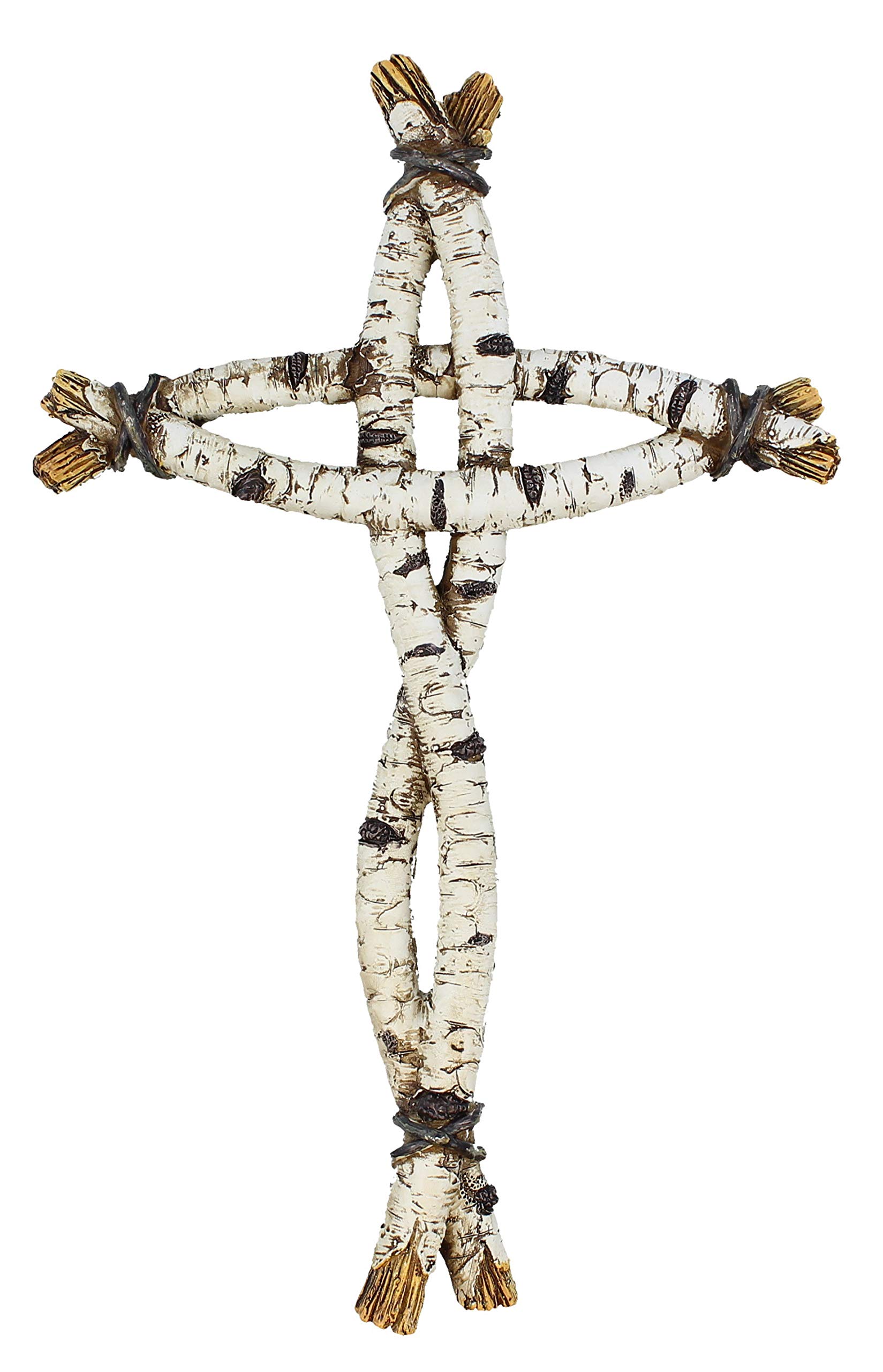 Top Brass Simple Farmhouse Rustic Decorative 14" Wall Cross - Faux Birch Twisted Twig Spiritual Jesus Art