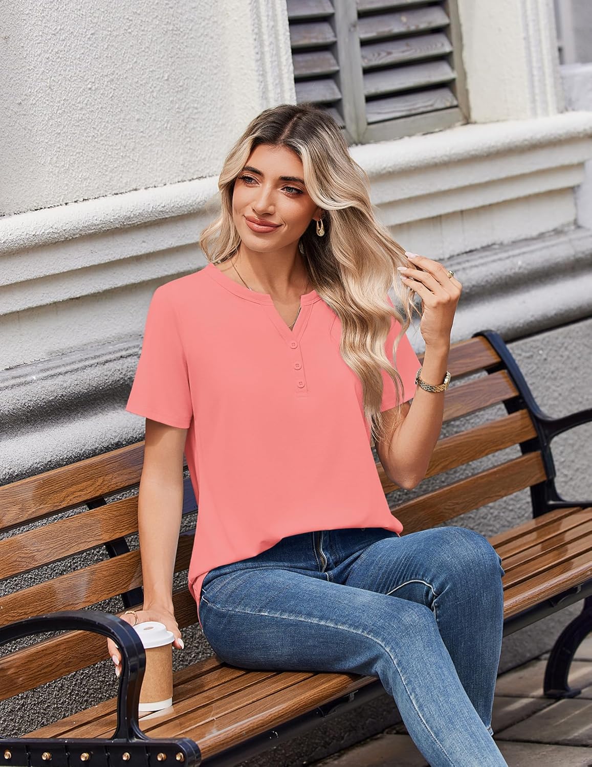 Zeagoo Womens Summer Tops V Neck Short Sleeve Shirts Dressy Casual Blouse Spring Vacation Tshirts Clothes - Image 4