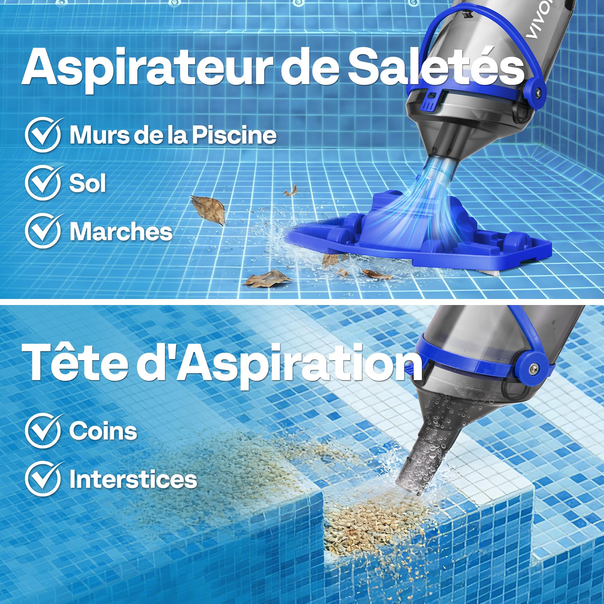 VIVOHOME Aspirateur de Piscine sans Fil 4200LPH avec Perche Télescopique 213cm, Nettoyeur de Piscine Portable avec 4 Sacs Filtrants, Autonomie jusqu'à 60 Minutes, pour Piscines et Spas