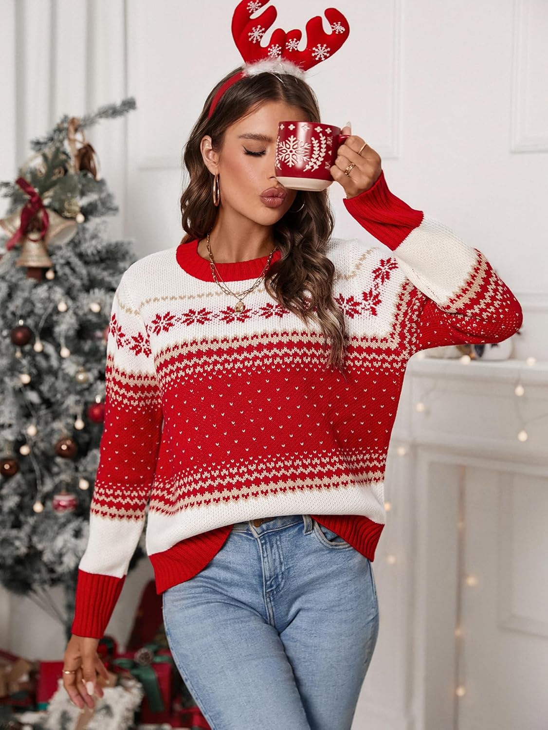 SunnyMelody Women’s Ugly Christmas Sweater,Cute Ribbed Knit Crewneck Pullover,2025 Fall Winter Tops - Image 2