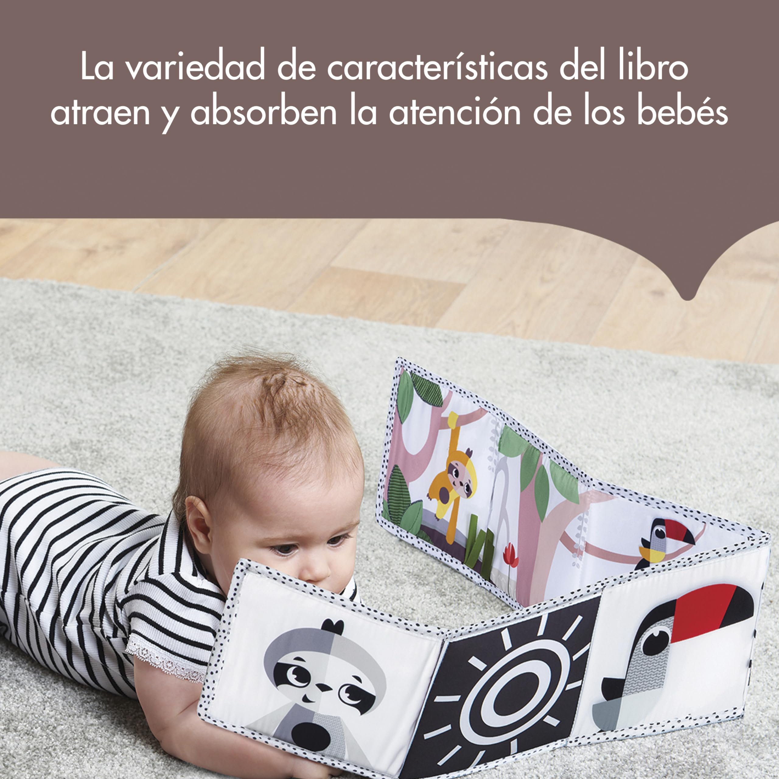 Tiny Love, Primer Libro de Doble Cara, Libro Bebe, 0+ Meses, Libro Sensorial Bebe, Blanco y Negro, 2 Caras, 7 Actividades, Favorece Sentidos, Habilidades y Vista, Tiempo Boca Abajo, Boho Chic