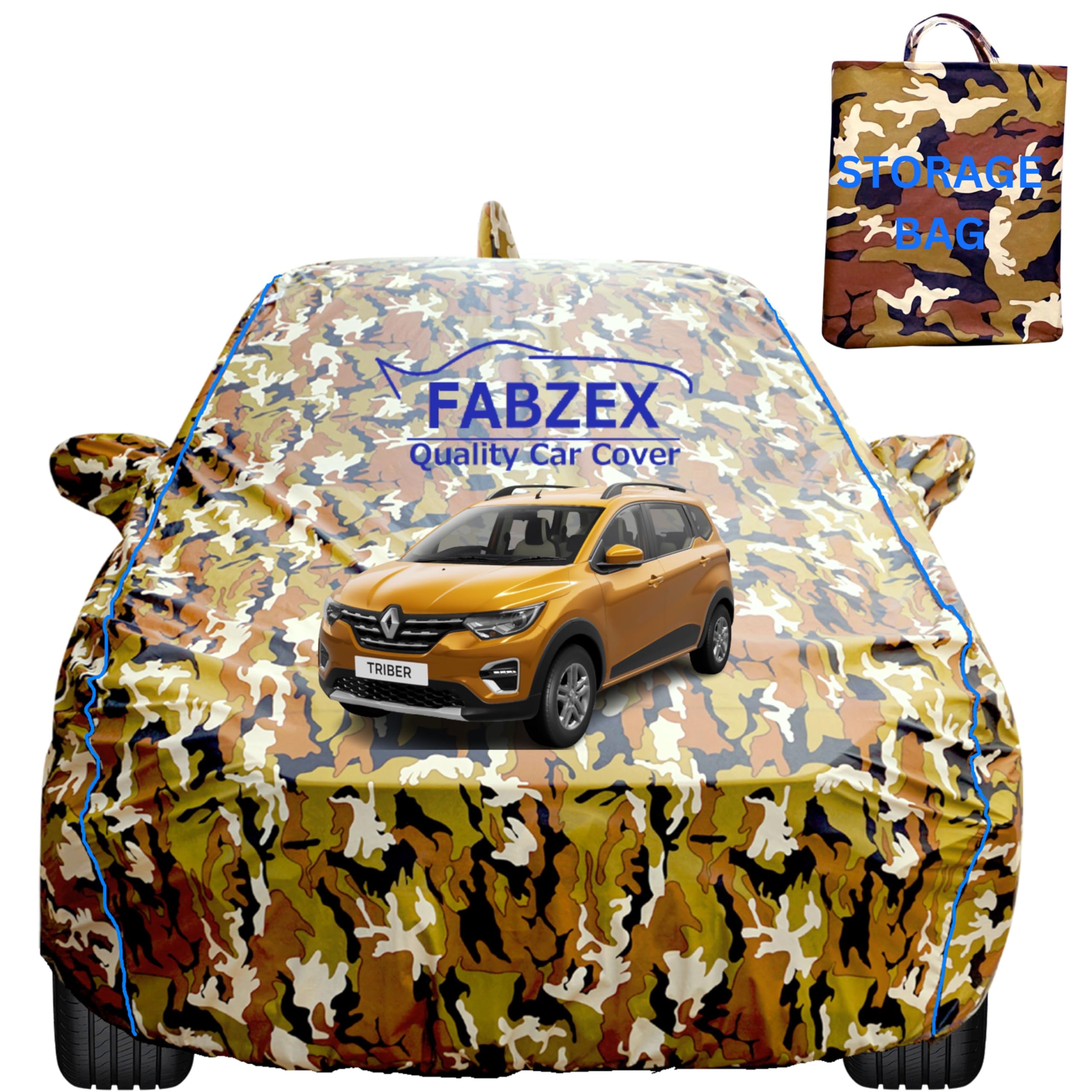 Waterproof Car Body Cover Compatible for Renault Triber (2018 to 2024 All Models) with Mirror and Antenna Pockets,Triple Stitched,Bottom Elastic,Silver Cover with Piping Style Free Bag-image-17