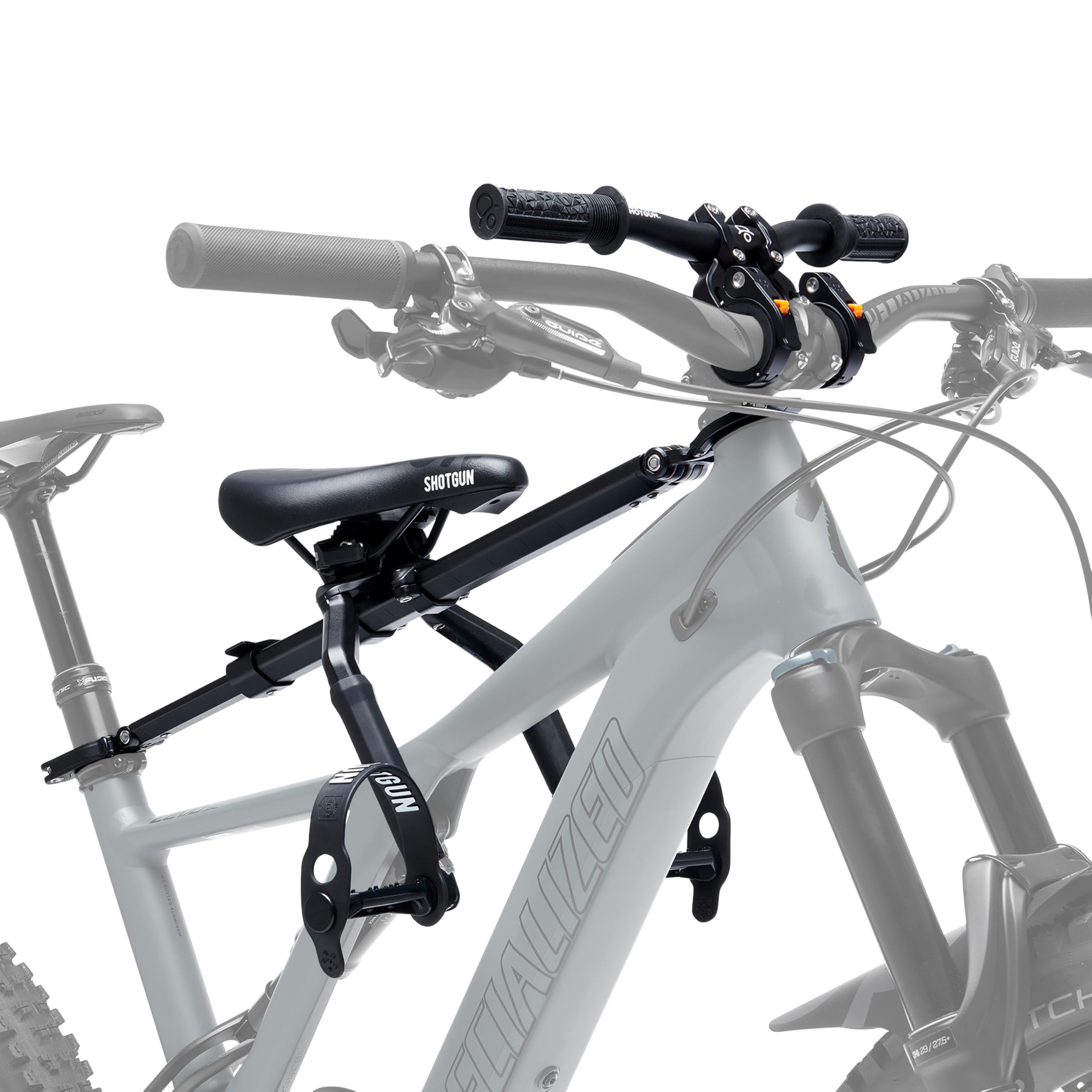 Kids Ride Shotgun – Pro dziecięce siodełko rowerowe + kierownica – montaż z przodu, dla dzieci w wieku od 18 miesięcy do 5 lat, pasuje do większości nowoczesnych rowerów górskich i e-bike’ów