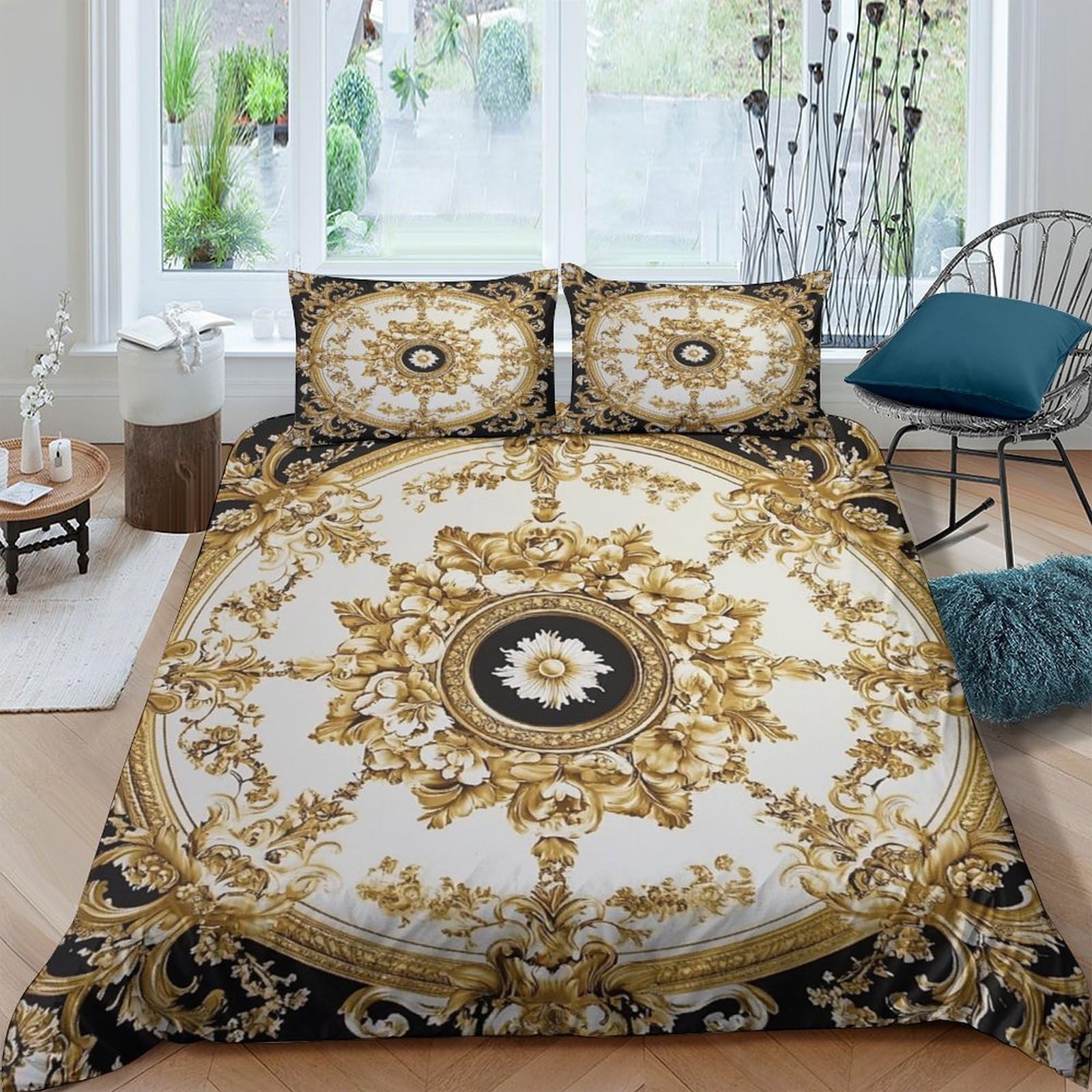 Ctjqhvkz Style-5 3D Printed Baroque Gold Medallion Fitted Sheet Microfiber Non Slip Protection For Bedroom Guest Room Mattress Decor Single（135X200cm）