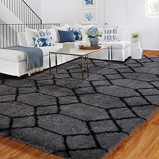 BYBSRLL Geometric Rug for Bedroom, 90x150 Grey and Black Living Room Area Rugs for Kids Baby Room, Nursery, Dorm, Lounge Decor, Thick Soft Fluffy Plush Small Non-slip Floor Carpet