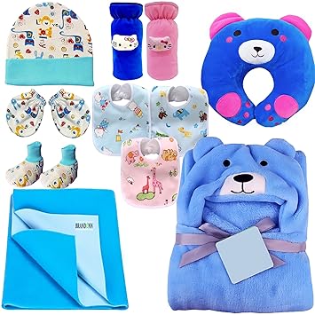 First Kick New Born Baby Gift Set Combo Pack for Baby Boys and Baby Girls Pack of 11 Pcs,Blue - image, photos
