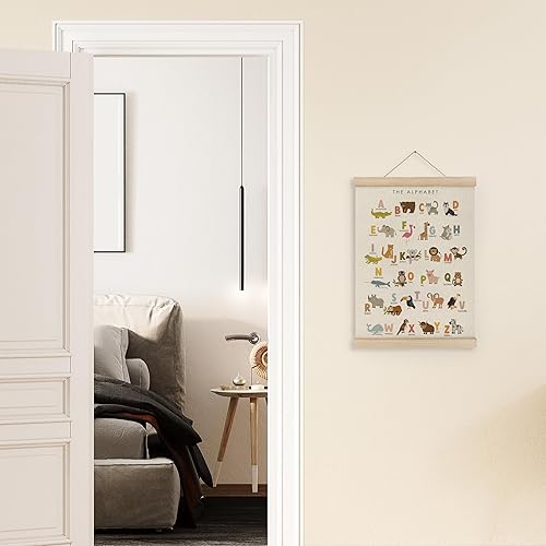 Miniatura 2 de MAQIKA ABC - Póster del alfabeto enmarcado con colgador de madera, pancarta del alfabeto, póster del alfabeto para niños pequeños, decoración de
