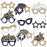 Big Dot of Happiness Starry Skies Glasses - Photo Booth Props & Decor, Gold Celestial Party Supply Kit, Durable Card Stock & Elegant Design - 10 Count