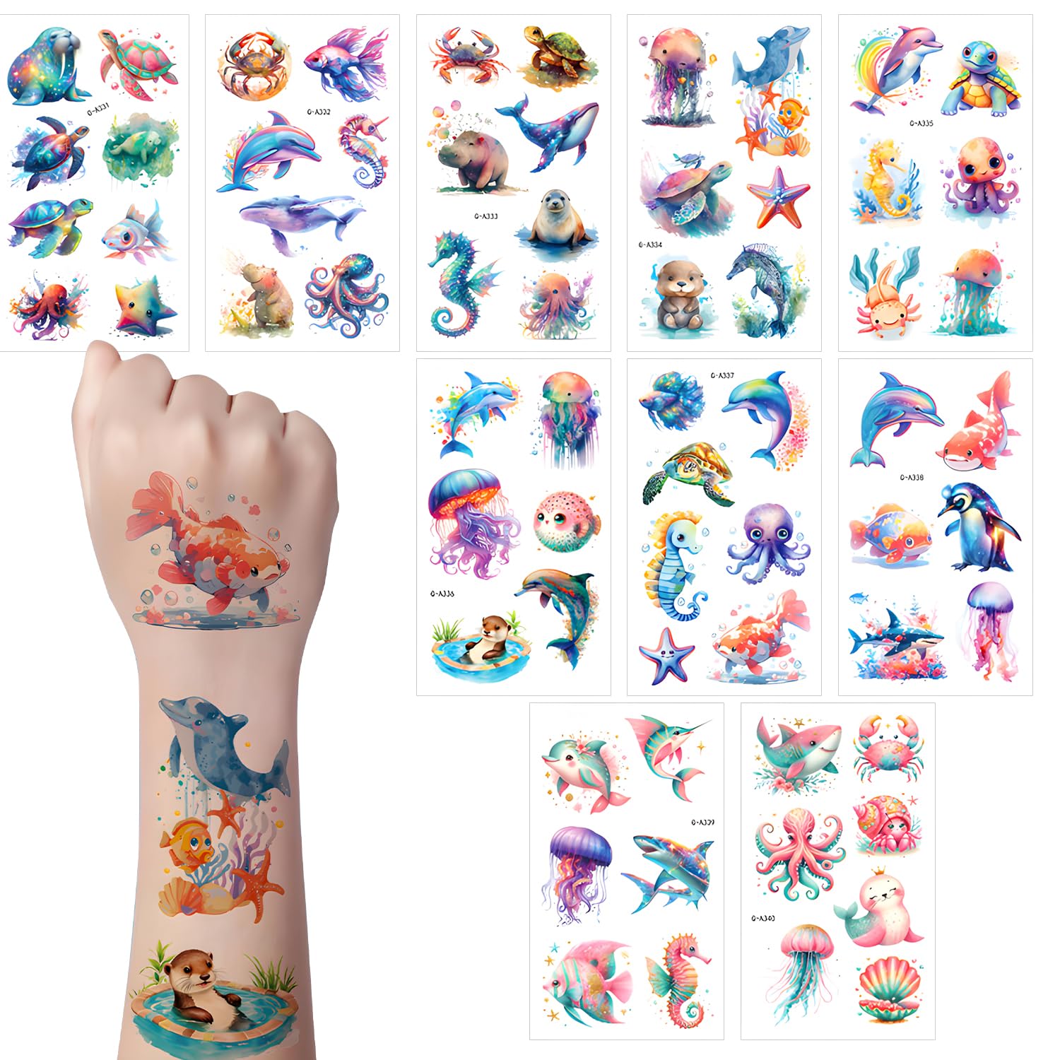 MOTIBACK Temporary Tattoos for Kids 10 Pcs Cartoon Sea Animals Tattoos for Kids Festival Party Stickers for Boys and Girls