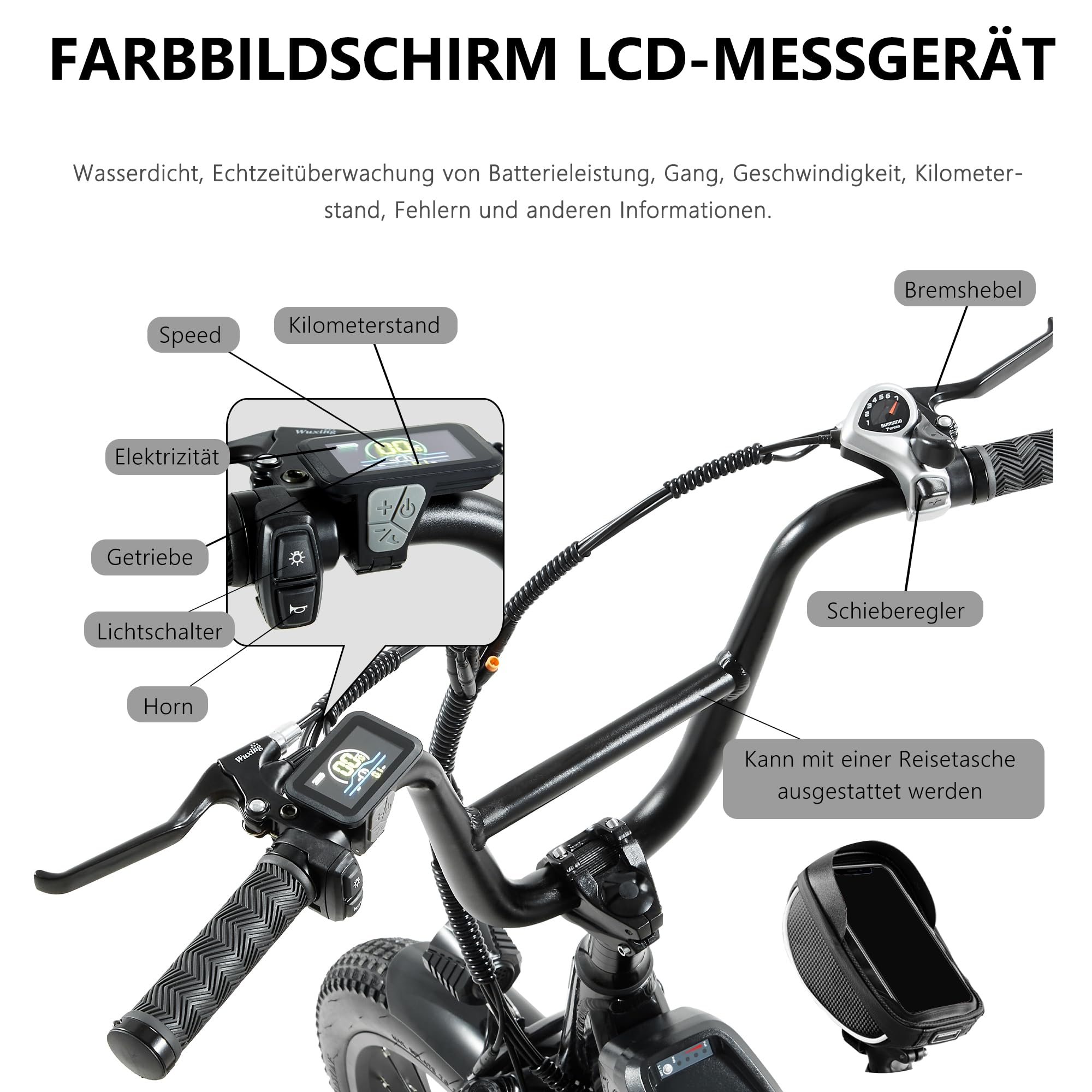 Vélo électrique 20 Pouces Ebike Homme Femme 3.0“ Fat Bike Electrique 48V15Ah,Pédalage Assisté,7 Vitesses,Écran LCD HD,Frein à Double Disque,Autonomie 45-70KM