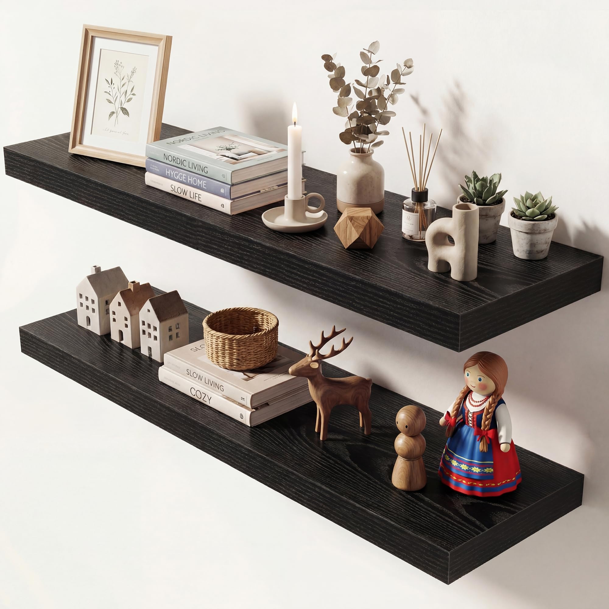 Dreamland 36 Inches Floating Shelves for Wall, 9.3" Deep Long Floating Shelves Set of 2, Large Display &amp; Storage Shelf, Wall Shelf for Bathroom Bedroom Living Room Kitchen Office, Black