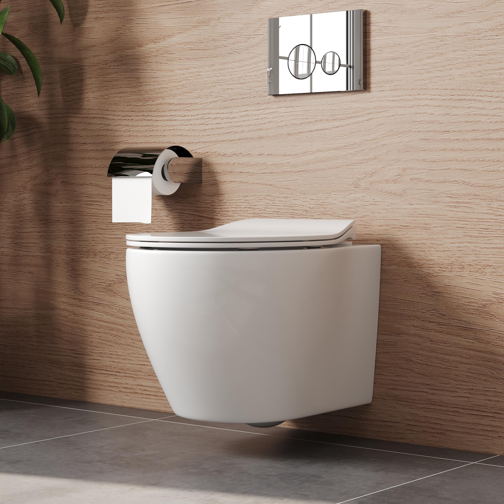 Wall Hung Toilet with Concealed Cistern, DeerValley 1.6 GPF/1.1 GPF Dual Flush Ceramic Water-Saving Rimless Toilet with Soft Closed Seat