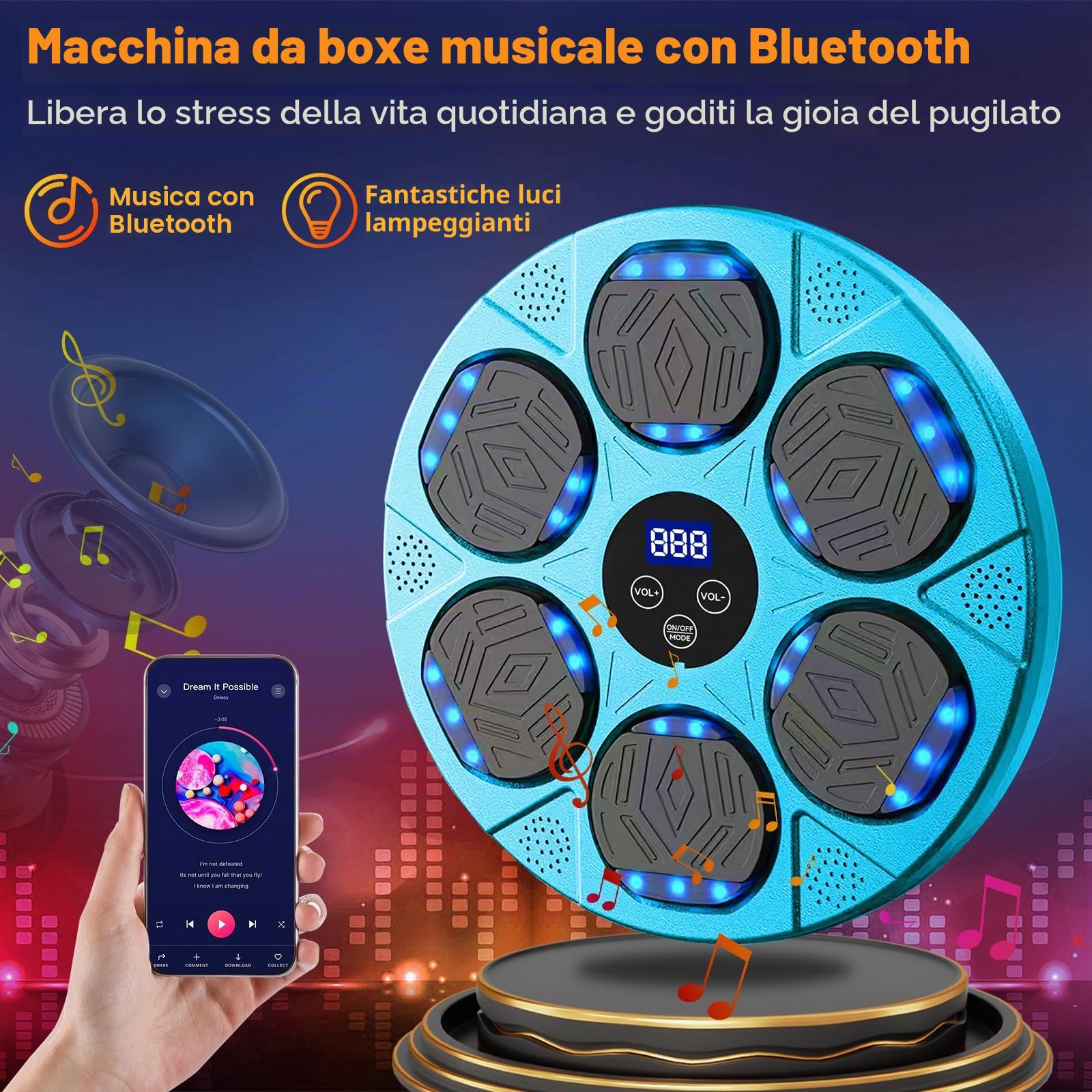 Music Boxing Machine,9 modalità di velocità Macchina da Boxe Musicale,Elettronica per Allenamento Boxe con Guanti da Boxe,LED Music Boxe Machine Adulti,Machine Montata a Parete,Supporta Bluetooth