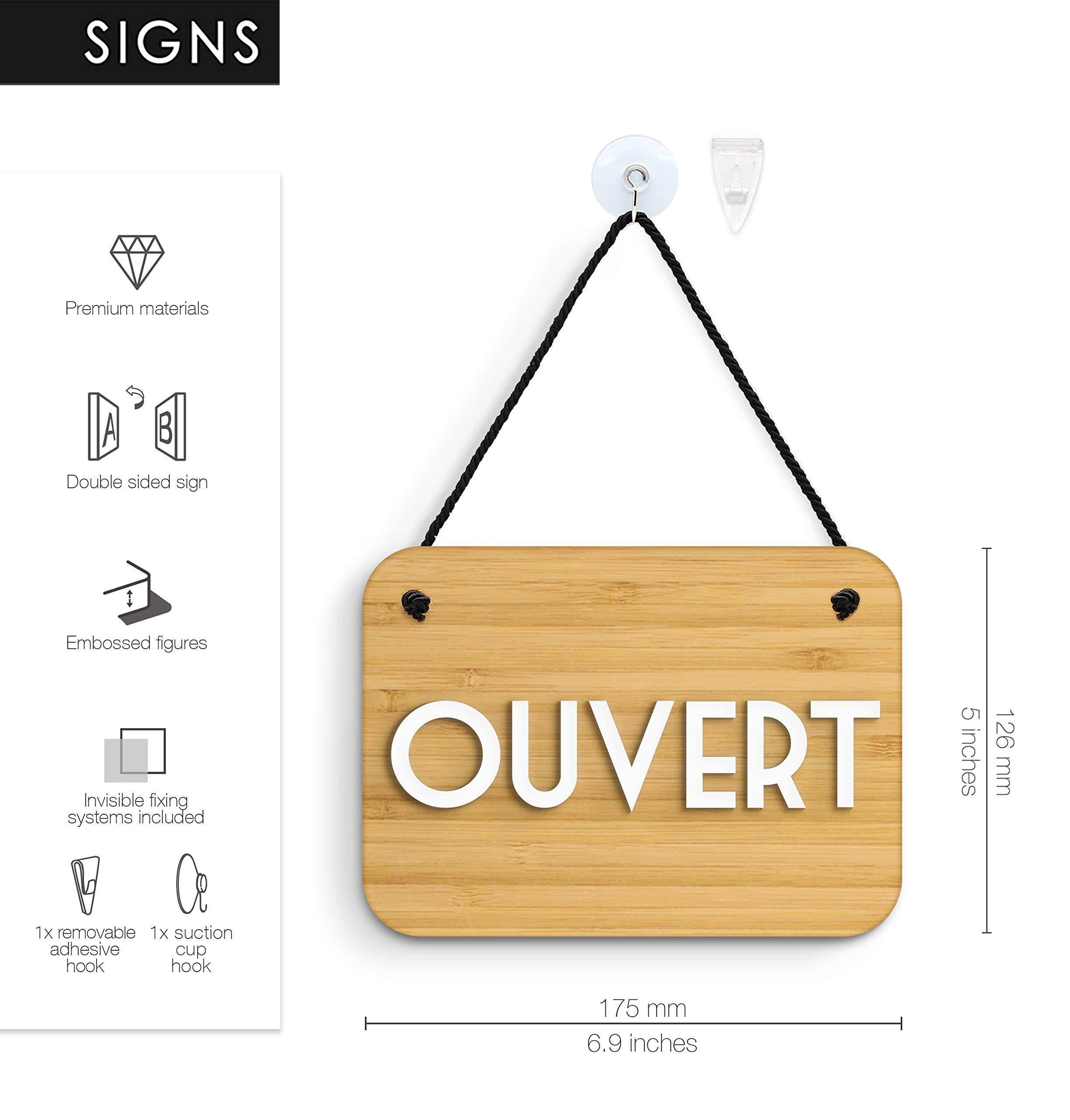 SIGNS | Retrò Vintage panneau Ouvert/Fermé - Enseigne à Suspendre [OC15] - Bambou Ouvert/Fermé Plaque de porte suspendue à double face - Plaque de fenêtre pour magasin professionnel réversible