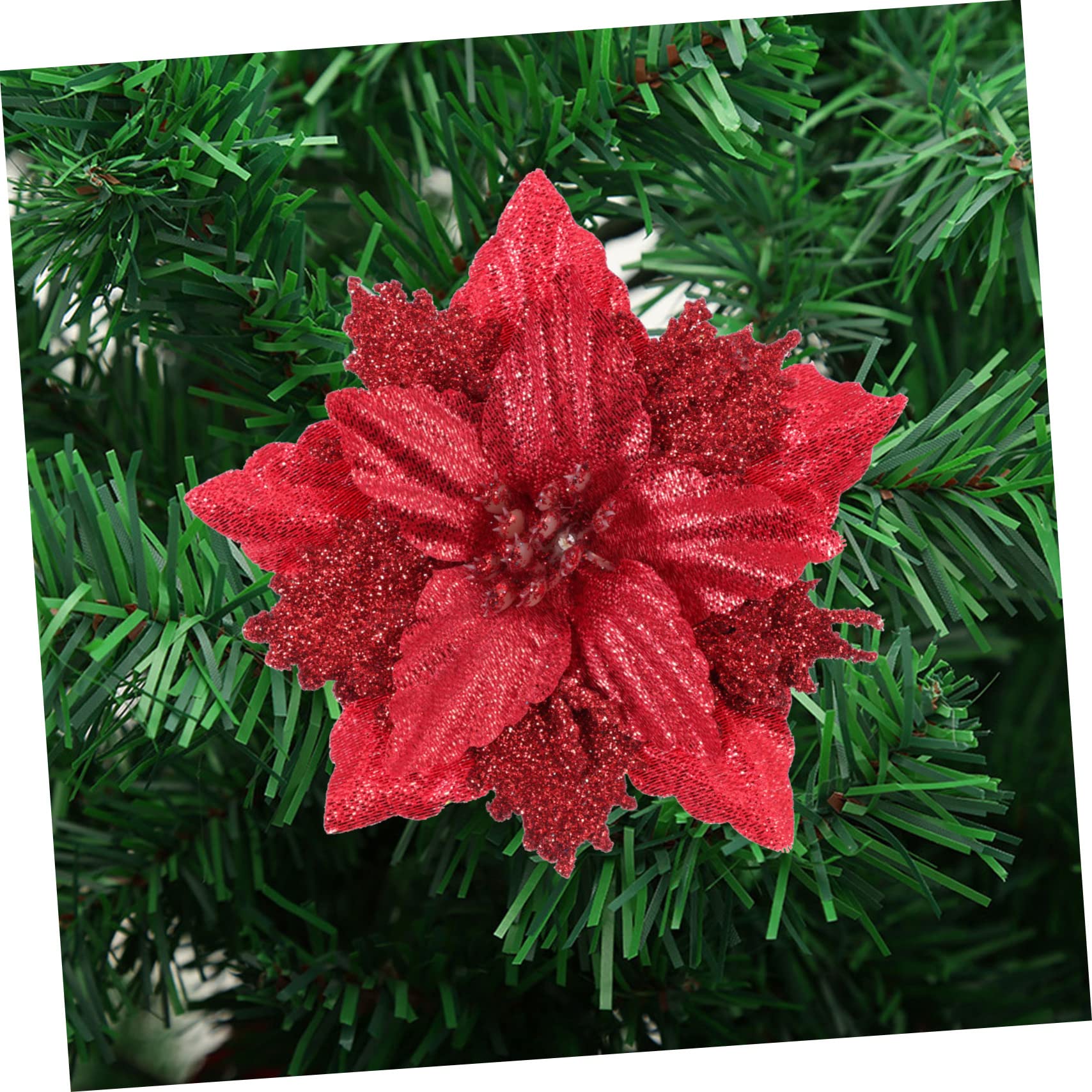 OUNONA 24piezas Flores Artificiales para Decoración De Árbol De Navidad Adornos De Poinsettia Rojos para Fiestas y Celebraciones Accesorios Festivos para Crear Un Navideño Alegre