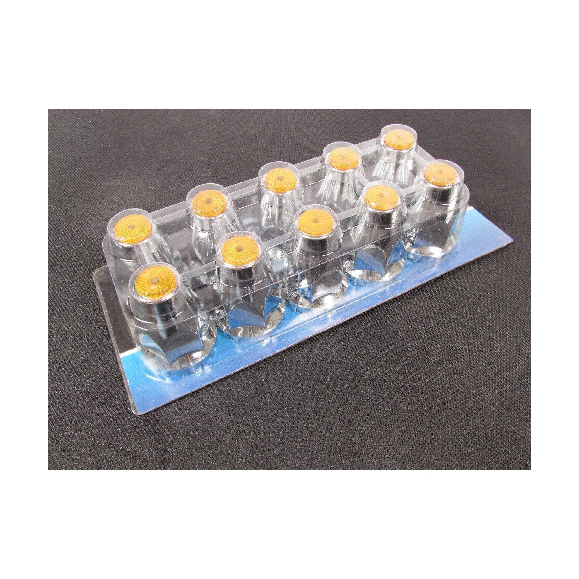 FORTPRO 33mm x 2 1/8 inches Chrome Thread-On Nuts Covers with Amber Top Reflector- 10 Pack | F247618-A-10QTY