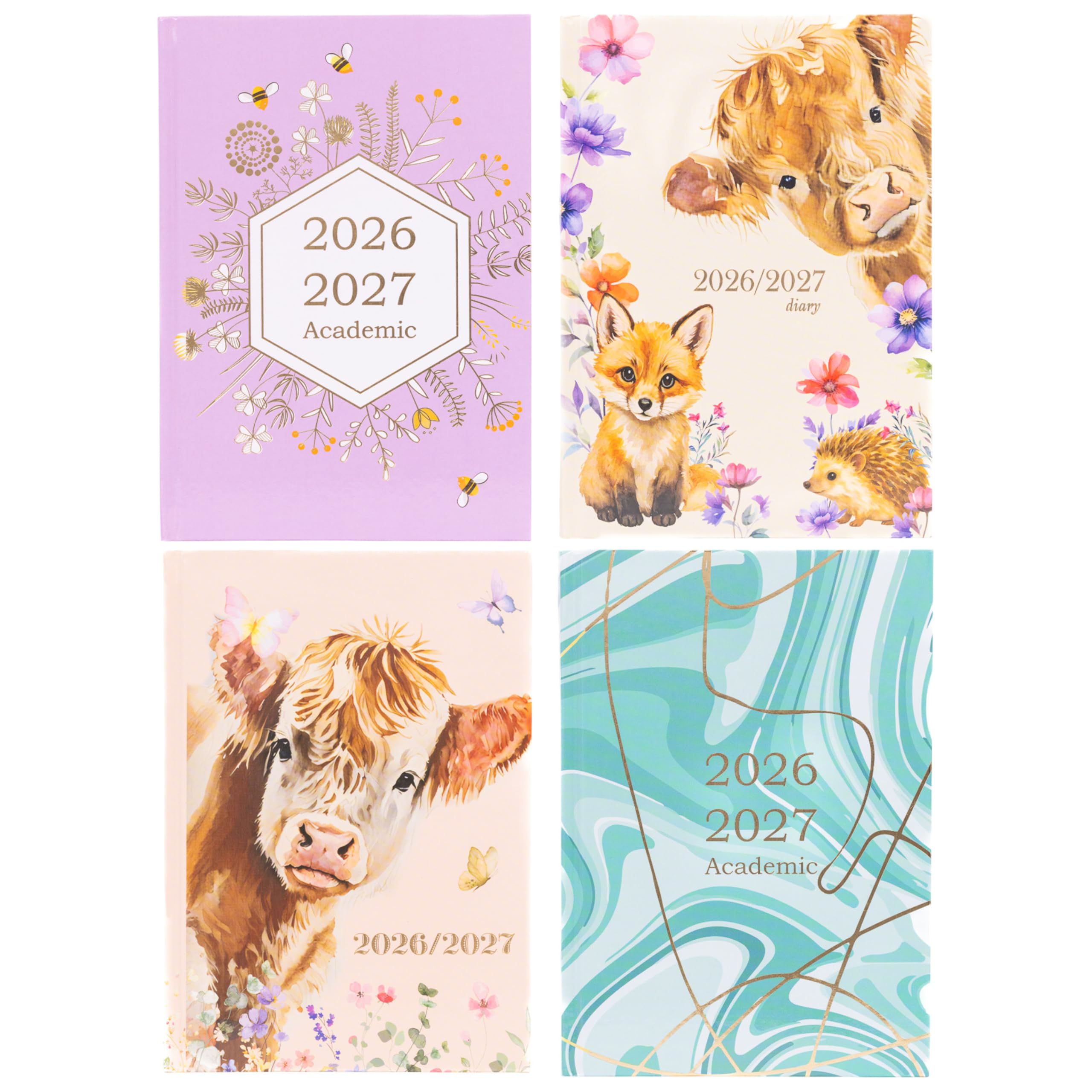 evelay 2026 2027 Academic Diary A5 Week to View - Highland Cow, Fox & Hedgehog Mid Year Hardback Planner - August 2026 to July 2027 Student Teacher Organiser (Farm)