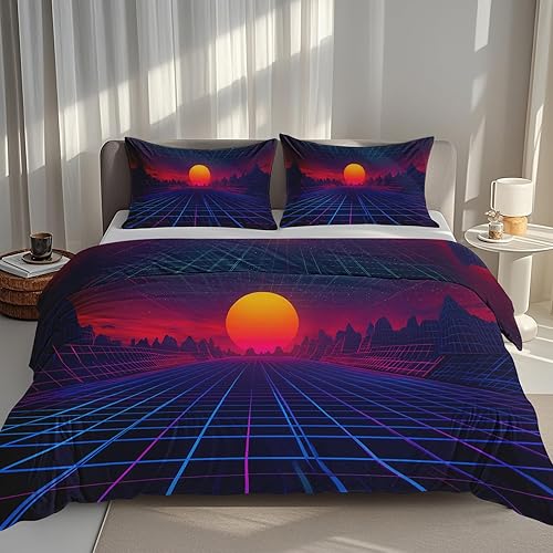Miniatura 3 de Synthwave - Juego de funda de edredón tamaño individual, juego de ropa de cama de ciencia ficción con cierre de cremallera, funda de edredón