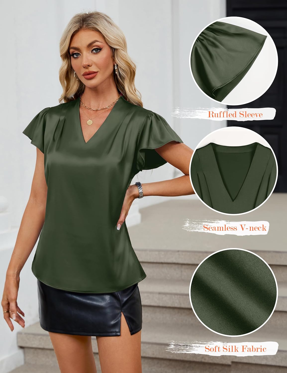 Blooming Jelly Women's Ruffle Sleeve V Neck Pleated Blouse - Image 4