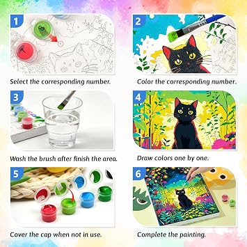 SANYUN Paint by Numbers Cat,Adult Paint by Number Kits with Wooden Frame,Starry Night Painting by Numbers in Colorful Box,8x12 inch No Wrinkles Canvas with Acrylic Paint and Brushes for Gift and Decor