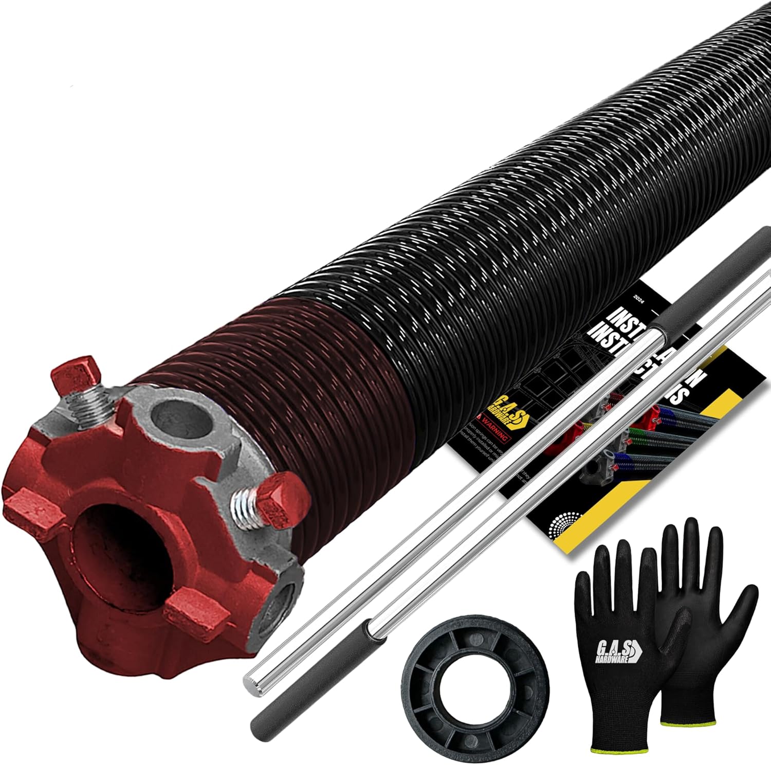 Garage Door Torsion Spring 234x2x25 for Left Side of Garage Door with Winding Bars, 1 Nylon Bushing, and Gloves Heavy Duty Precision E-Coating 5-Year Warranty Minimum 30,000 Cycles (Red Cone)