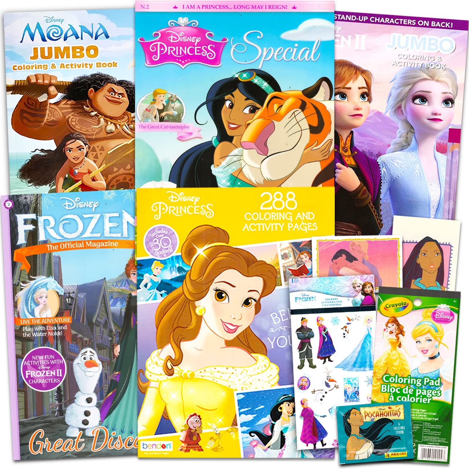 Disney Princess Coloring and Activity Book Set for Girls - Jumbo Coloring Bundle with 6 Princess Coloring Books with Stickers, Games, Puzzles Featuring Elsa, Moana, Cinderella, and More