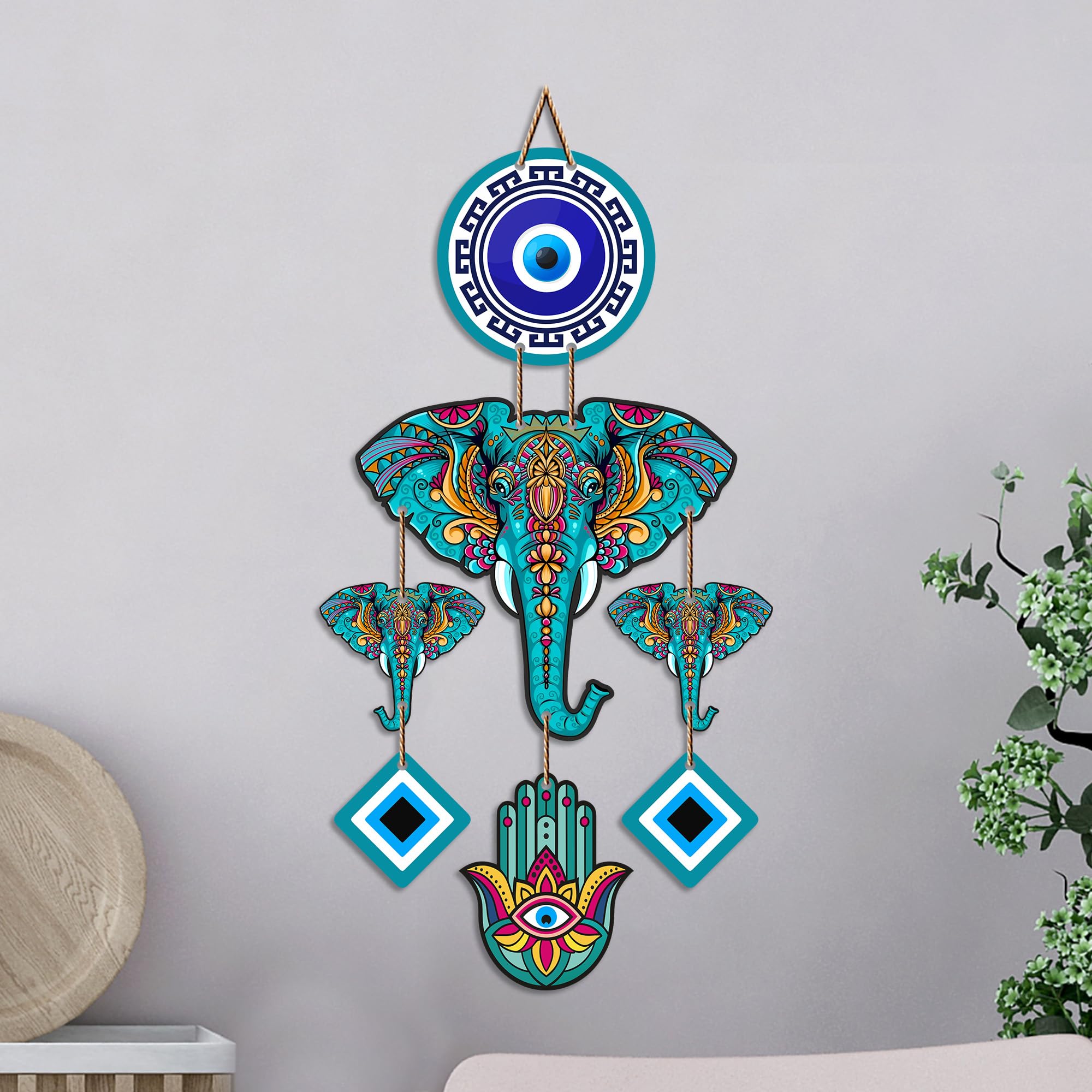 Golden Seven Horses Evil Eye Wall Hanging - Protection & Decor -7
