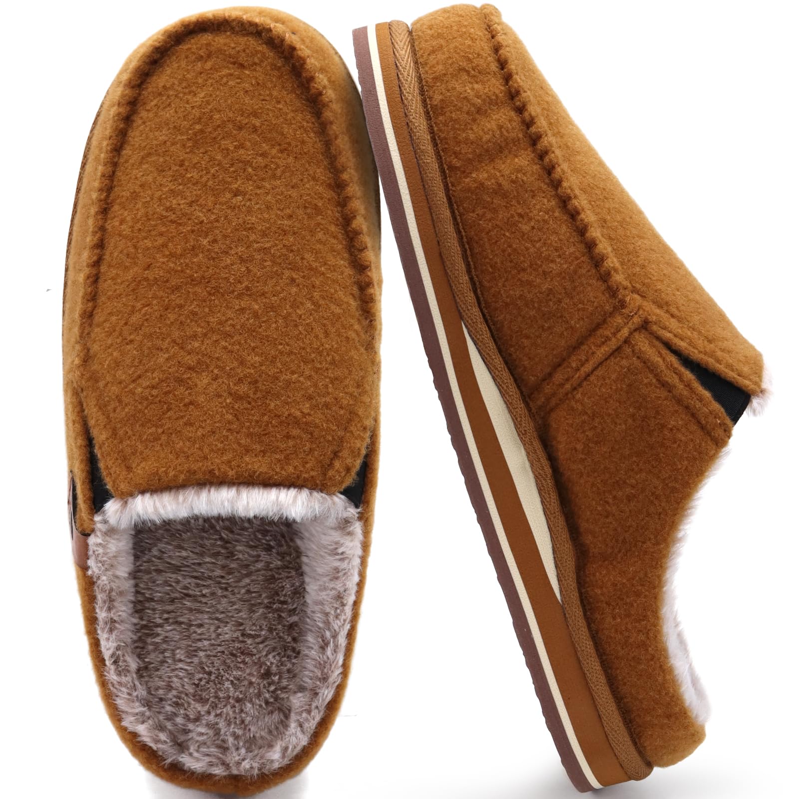 ONCAI Pantofole da Uomo in Comfort Pelo Cotone Strisce Ciabatte da Casa in Lana con Memory Foam Supporto Arco Suola in Gomma Taglia 40-50