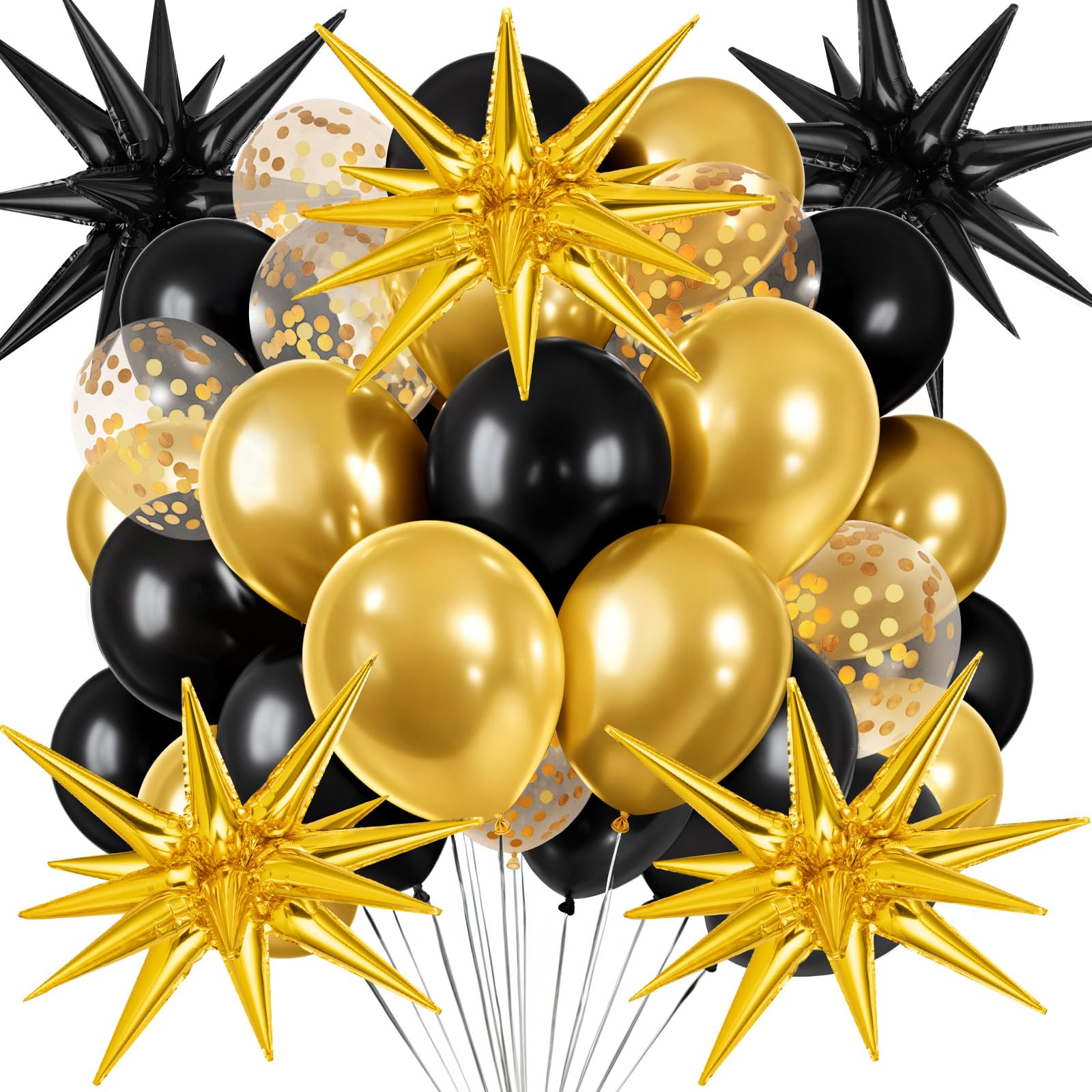 105 Pcs Black and Gold Balloons Kit, Gold and Black Star Foil Balloons Metallic Confetti Balloon for 2026 New Year Eve Retirement Graduation