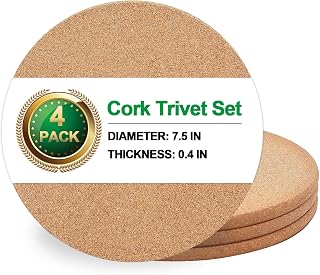 NIJIALGEXPY 4 Pack 7.5 Inch Thick Cork Trivets - Heat Resistant Hot Pads, Multifunctional Coasters for Kitchen Tables & Countertops