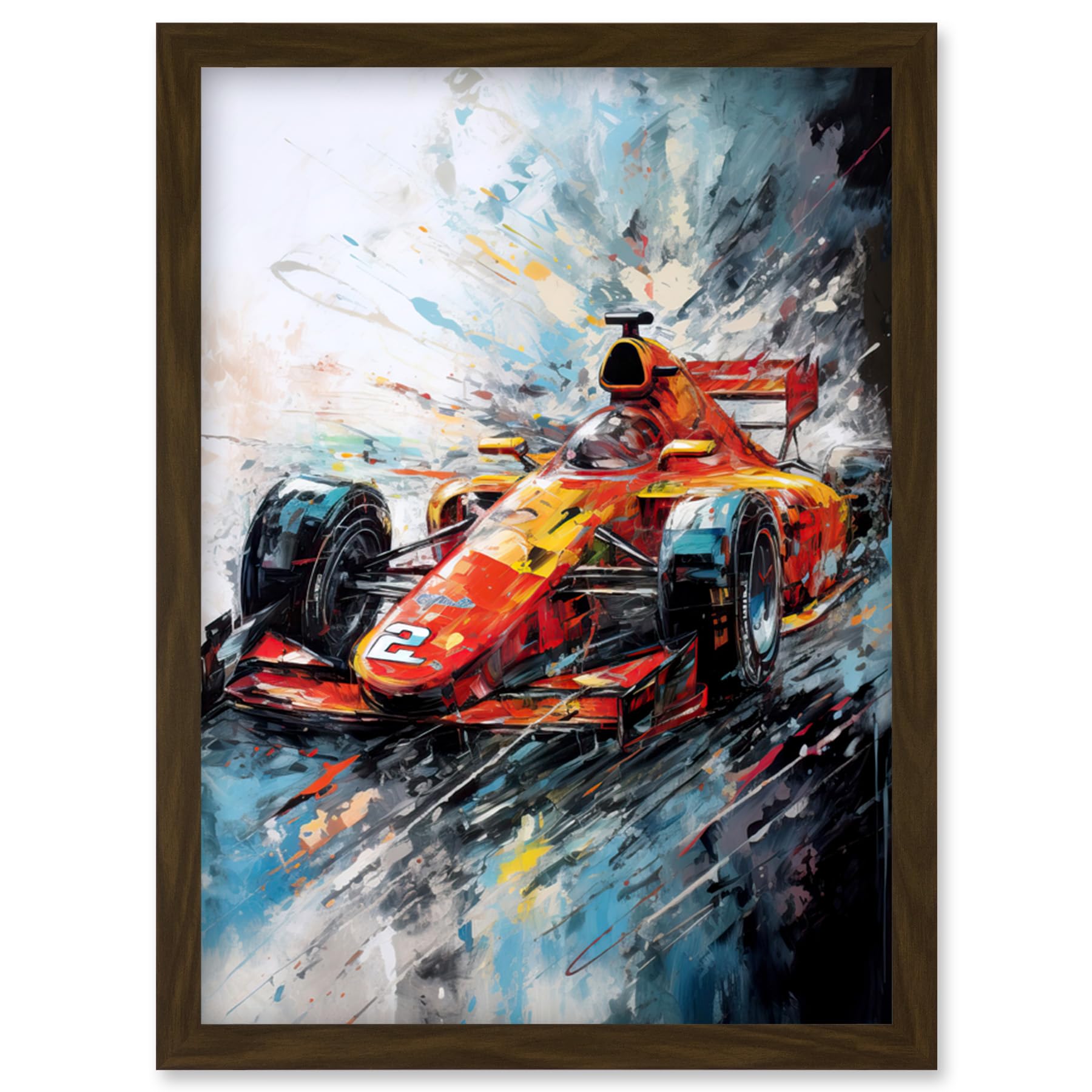 Artery8 Orange Race Car Grand Prix Action Shot Painting Artwork Framed Wall Art Print A4