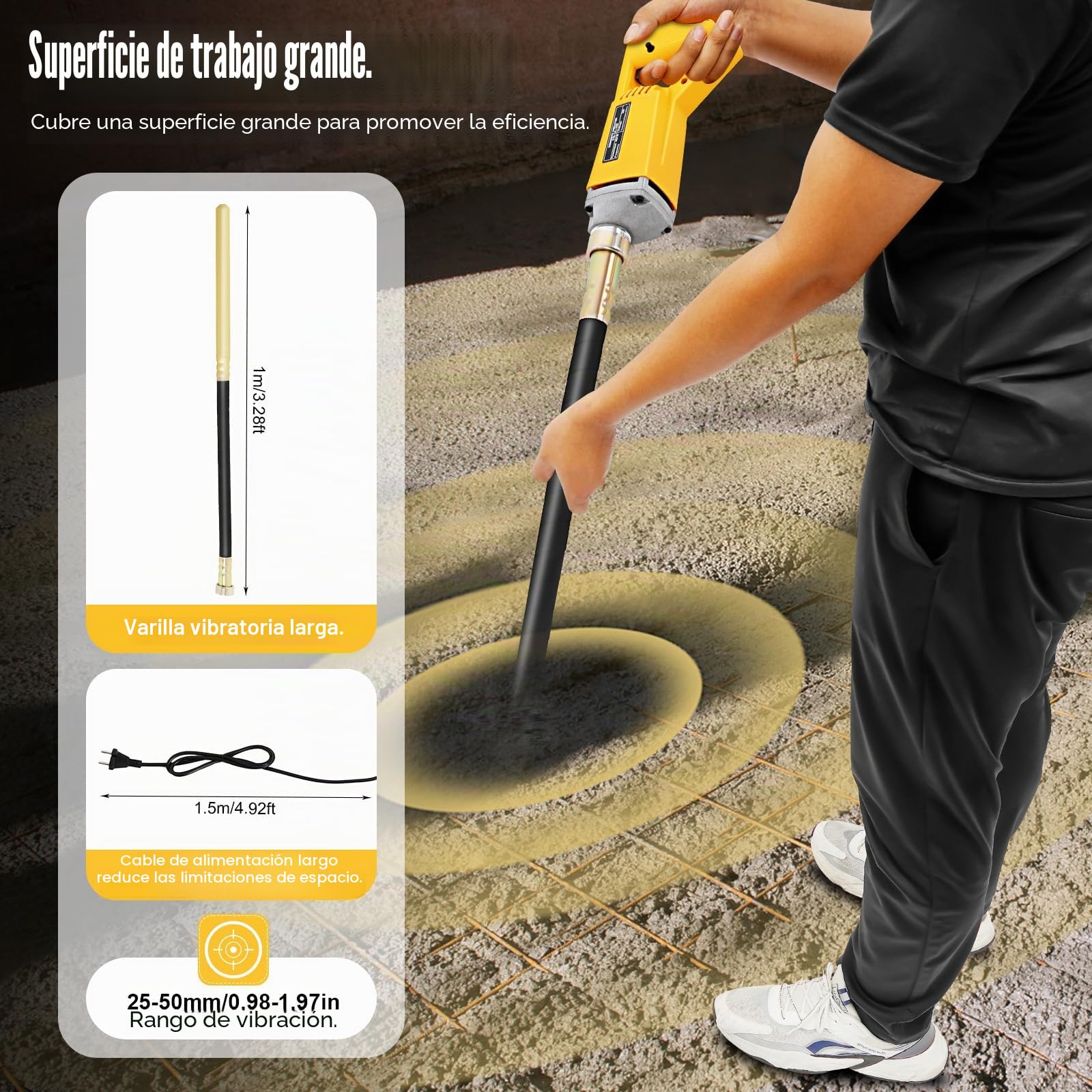 Agitador eléctrico de hormigón, 800 W, botella vibratoria interior, botella vibratoria de 4800 rpm, para la construcción de túneles, puentes, carreteras