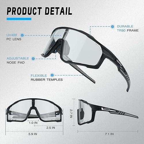 Miniatura 5 de Gafas de ciclismo fotocromáticas para hombres y mujeres, UV400 gafas de sol deportivas para MTB, equitación, correr, pesca, béisbol