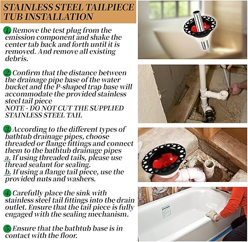 Miniatura 7 de ITD35 Kit de tubería de cola y adaptador de plástico para bañera independiente compatible con bañeras independientes y bañeras estándar